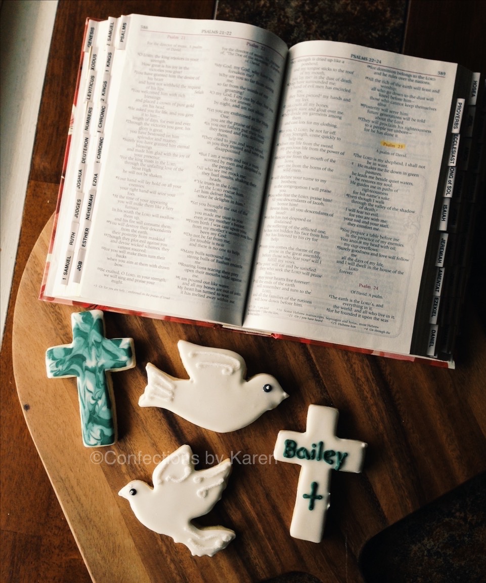 Crosses and dove sugar cut-out cookies