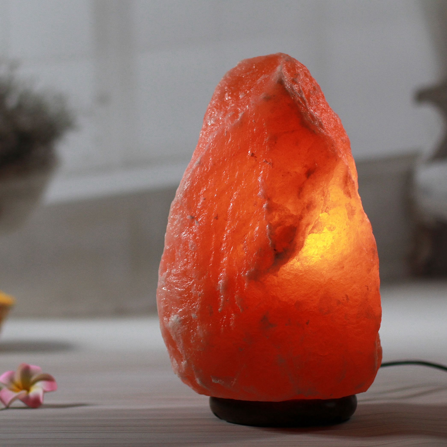 Hand Crafted Natural Large Crystal Himalayan Salt Lamp w/ Neem Wood Base 6-7" 