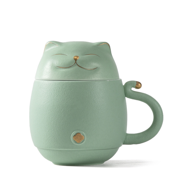 Mug Chat Avec Filtre Porcelaine Vert