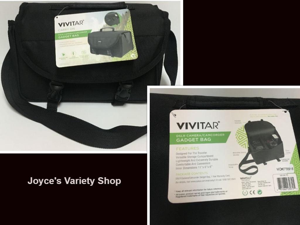 Vivitar Carry On Gadget Bag Black 11" x 6" x 6" Adj Strap Easy Clasp Camera Cam