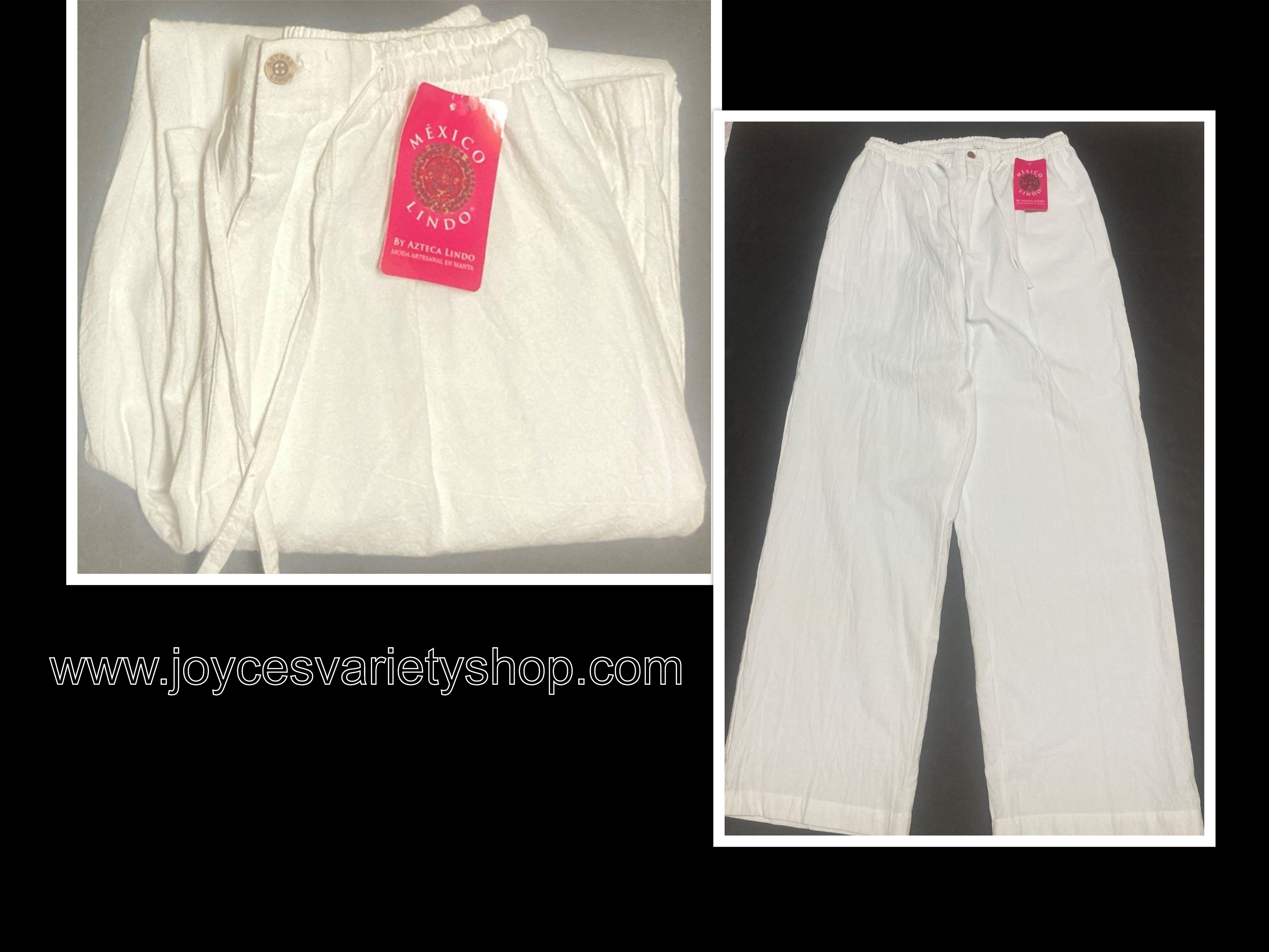 Mexico Lindo White 100% Cotton Casual Beach Pants Women's 2XL Adjustable Waist
