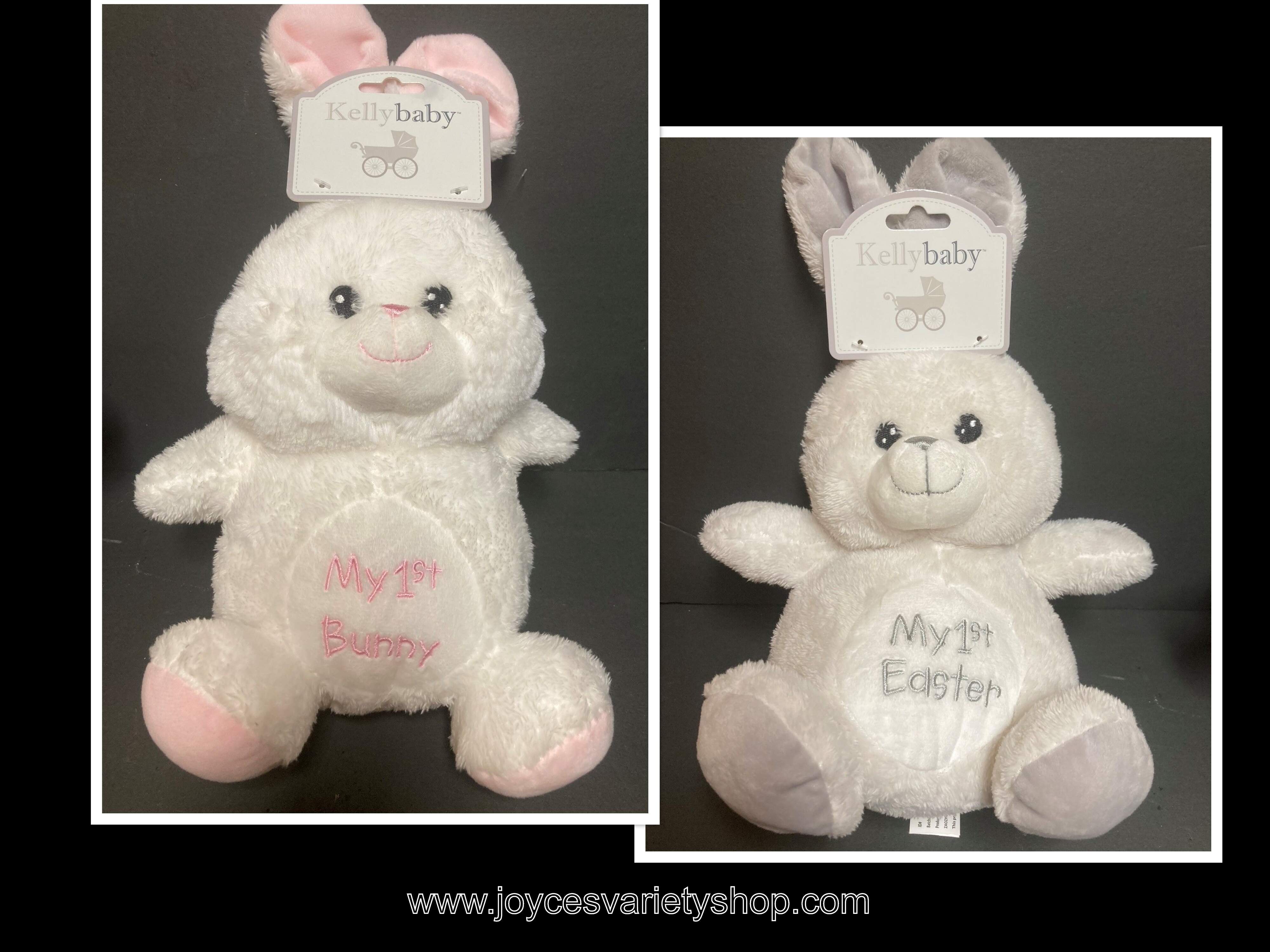 Kelly Baby Easter 12" Plush Rattle Bunny Rabbit Color Choice Gray or Pink