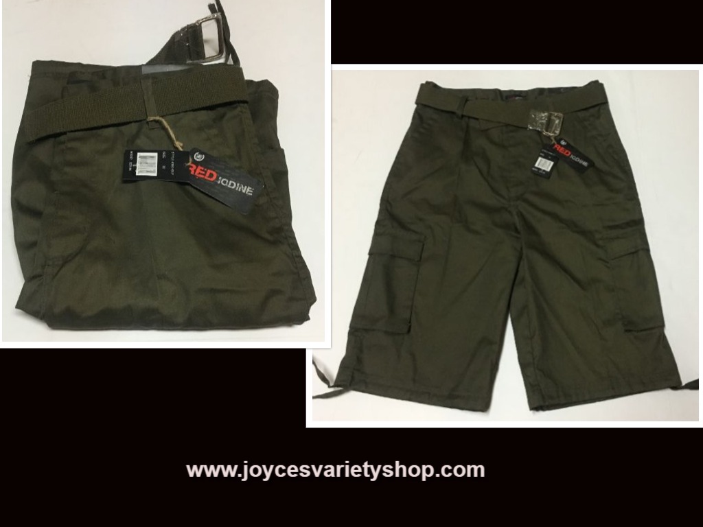 Red Iodine Cargo Board Shorts Army Green Sz 32 Belted NWT