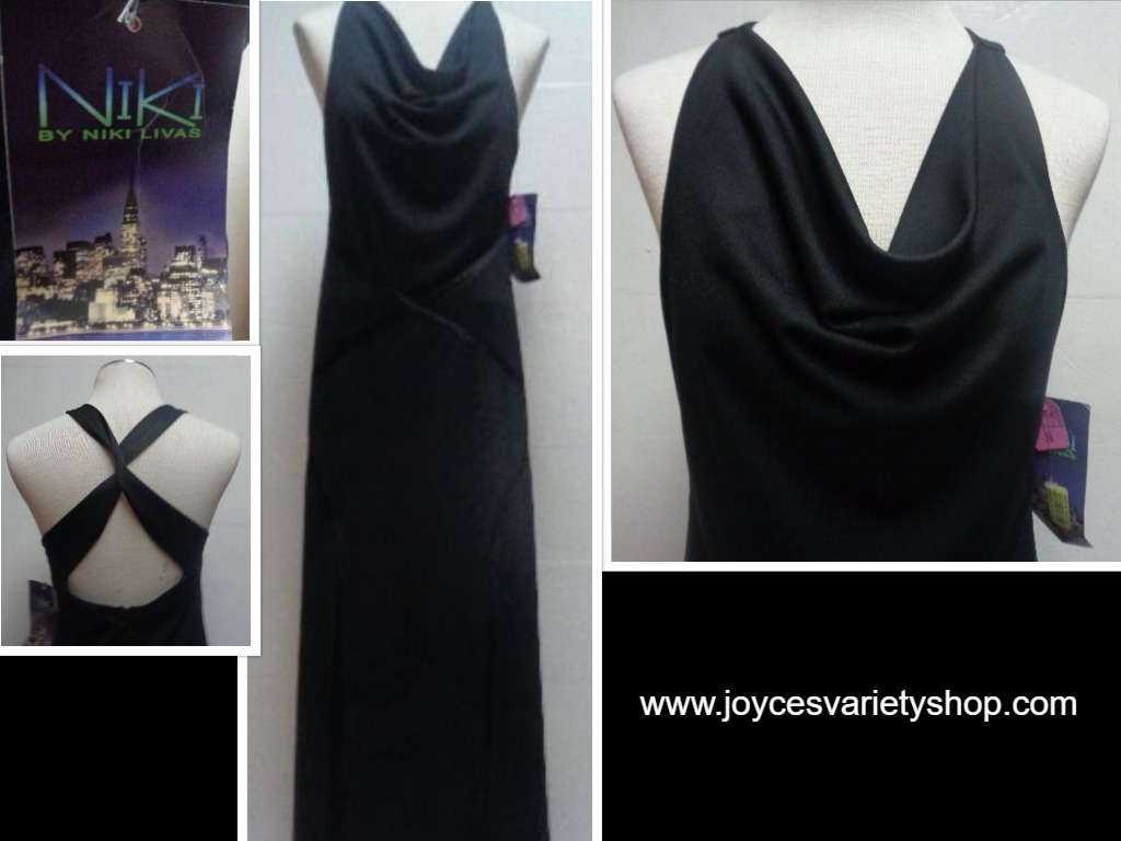 Niki Livas Black Evening Dress NWT SZ 8 Formal Sleeveless Cross Back