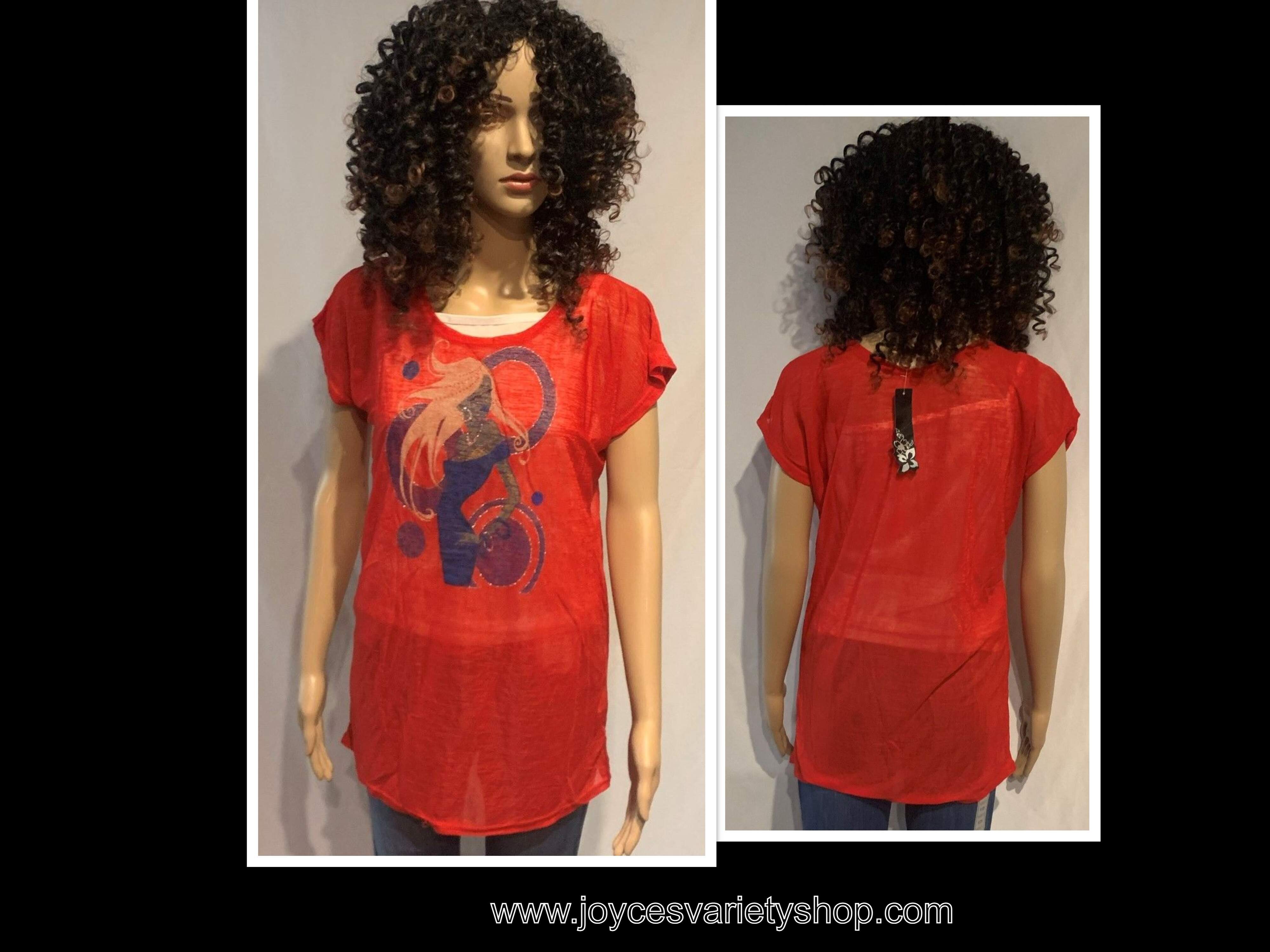 Uptown Girl T-Shirt Tank & Sheer Over Juniors SZ XL Red Multi Color