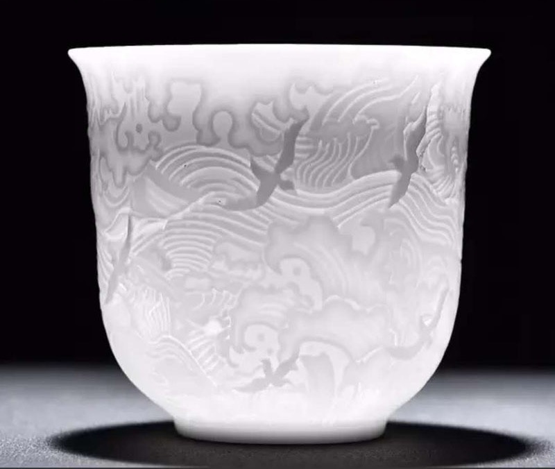 Tasse Jade Blanc Vagues et Grues