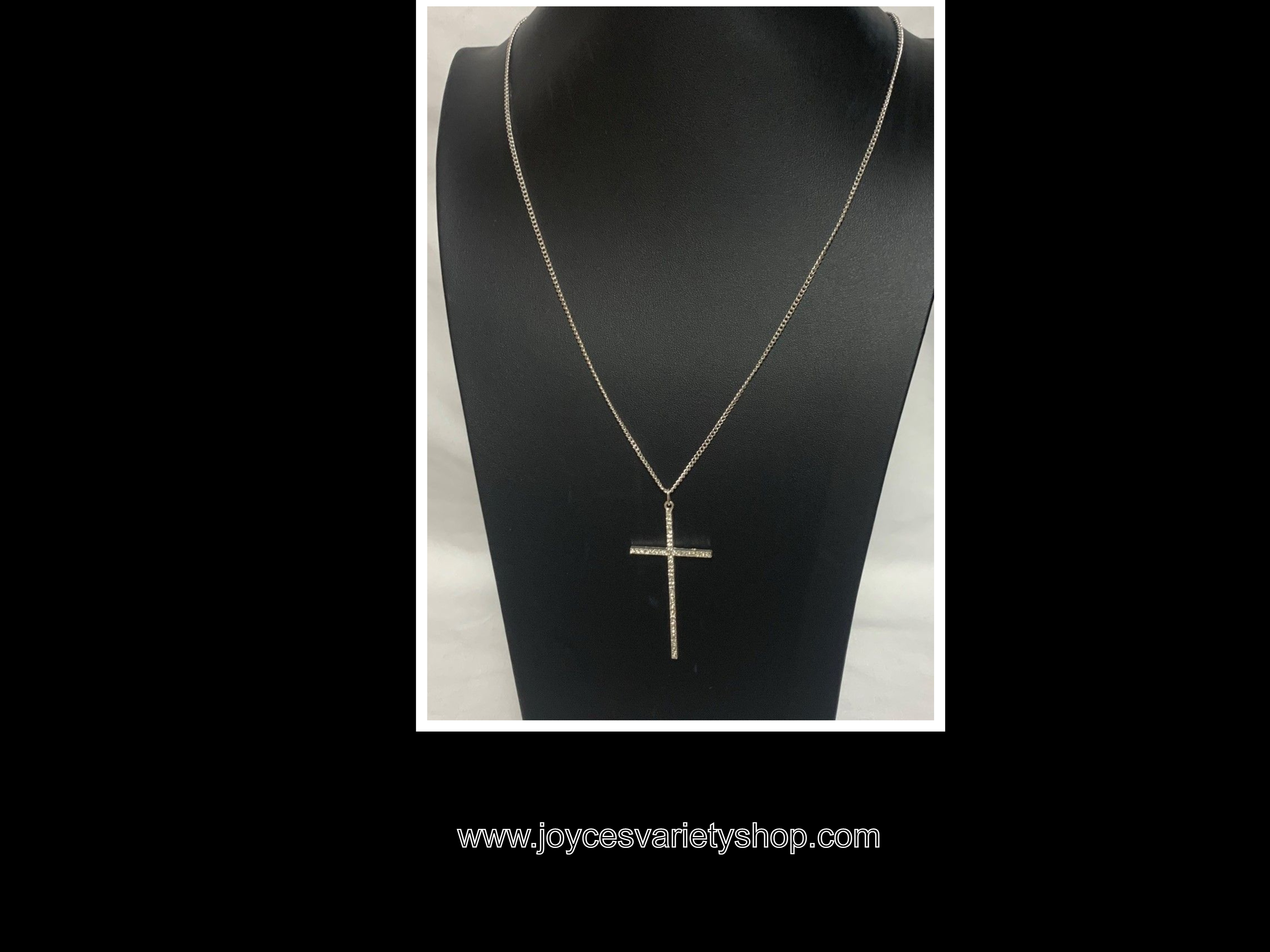 Rhinestone Cross Necklace 3" Pendant 17" Silver Chain