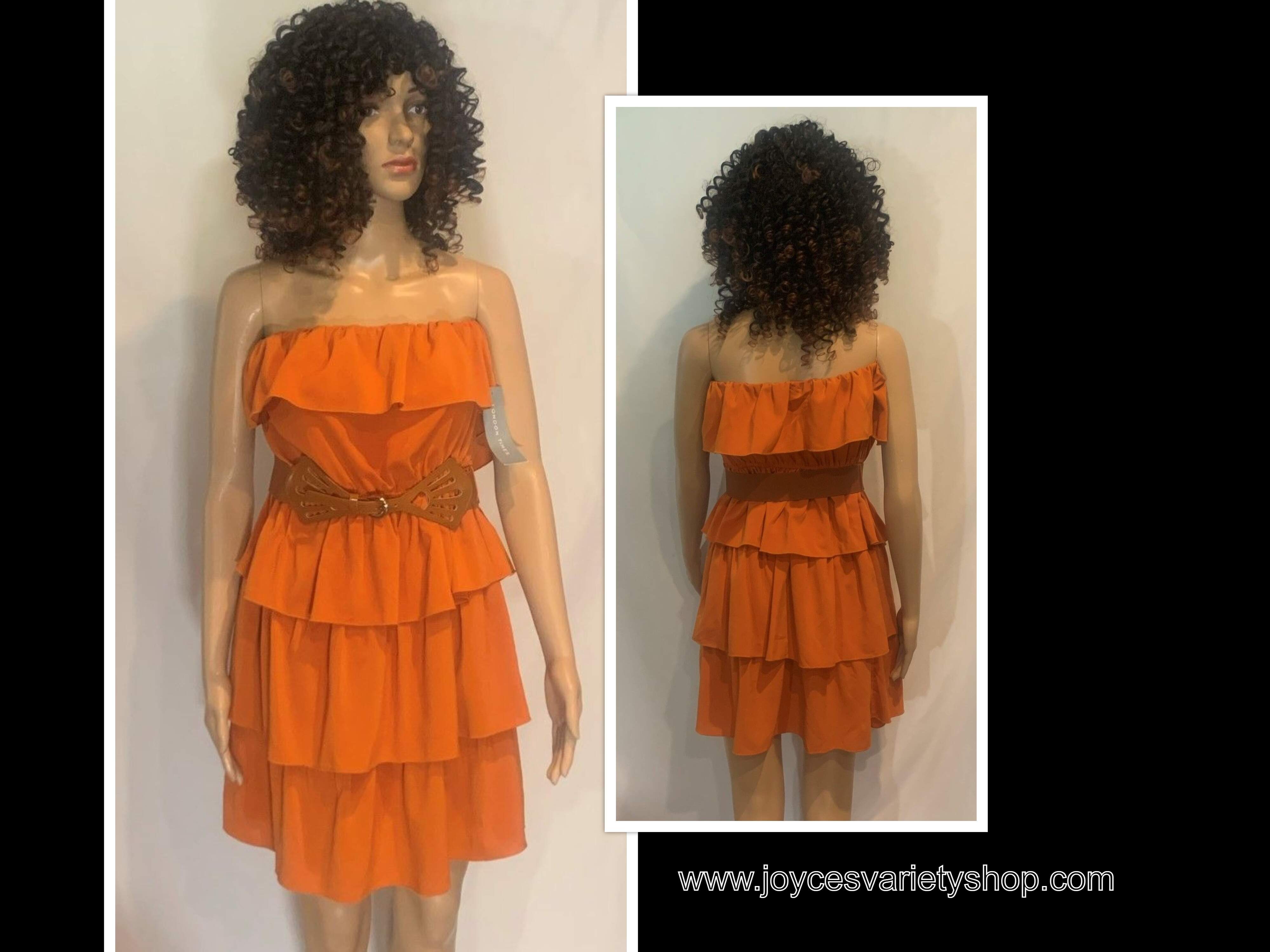 London Times Belted Halter Dress Size 10 Burnt Orange Layered Ruffled