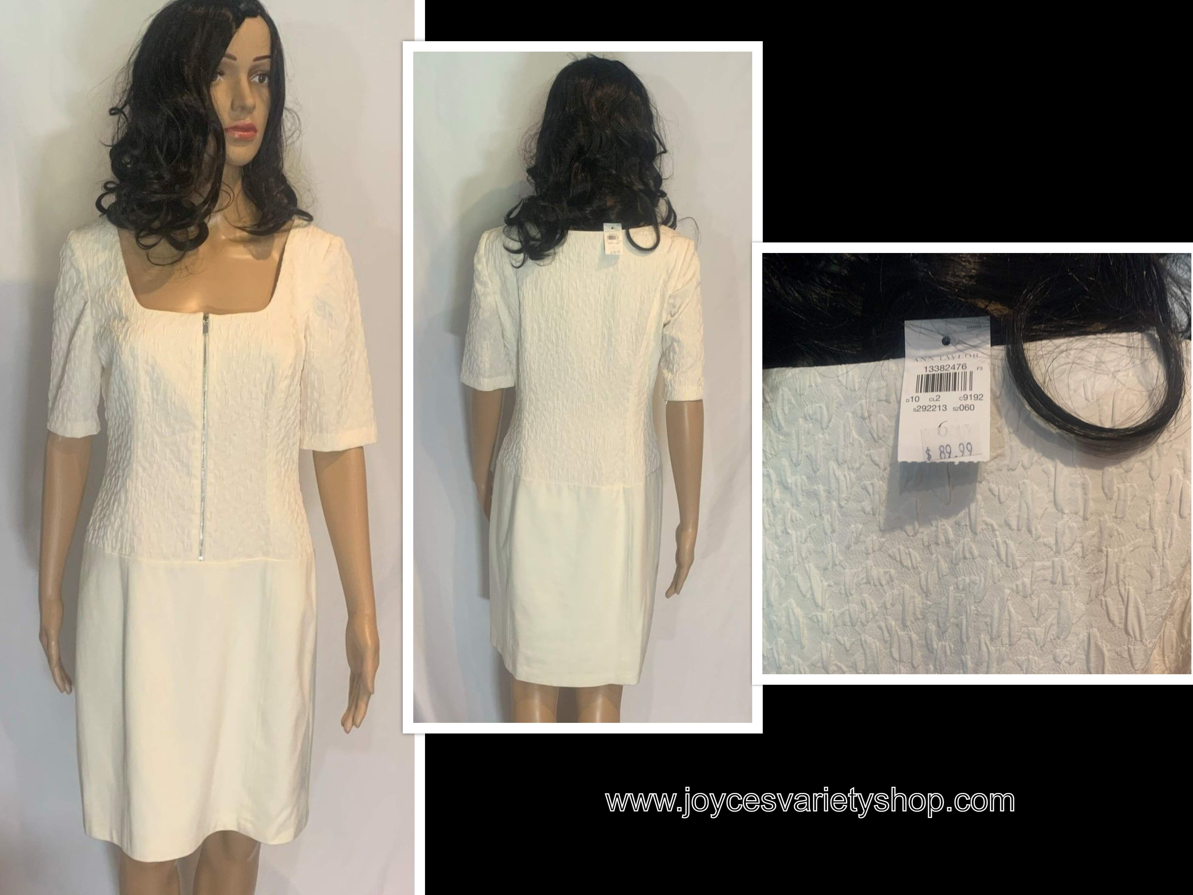 Ann Taylor Antique White Textured Dress Zipper Front Sz 6