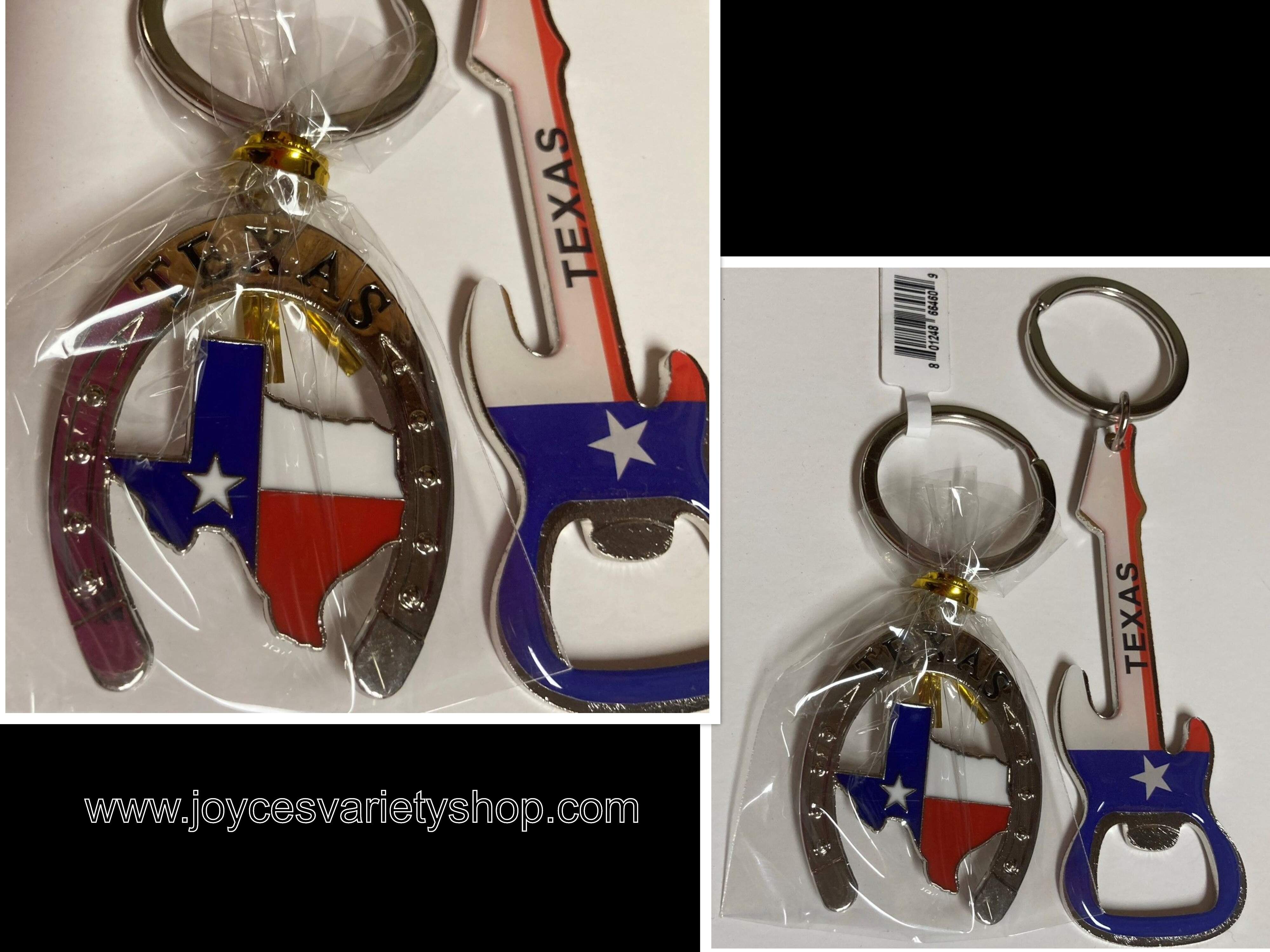 Texas Souvenir Key Rings Guitar Bottle Opener & Horse Shoe Metal Set of 2
