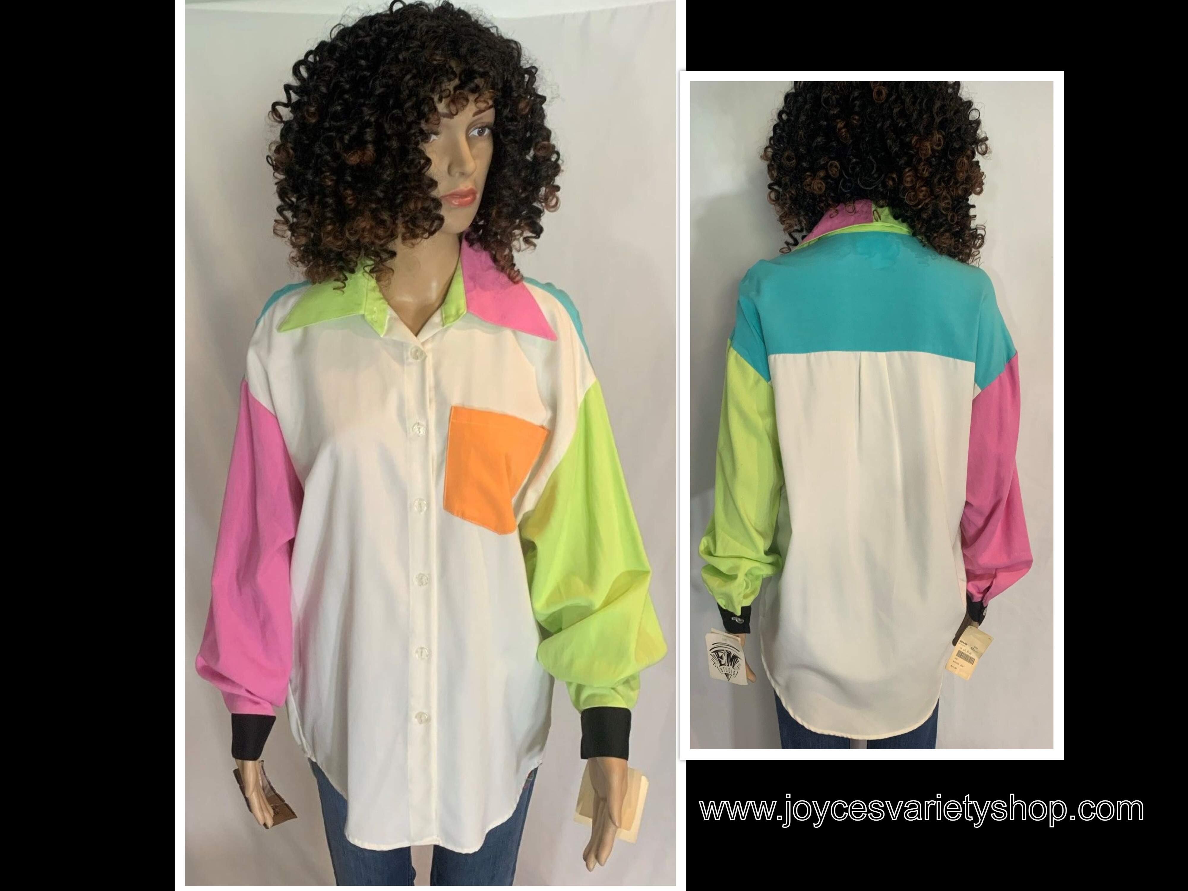 EM Studio Multi-Color Long Sleeve Blouse Top SZ M Made in USA
