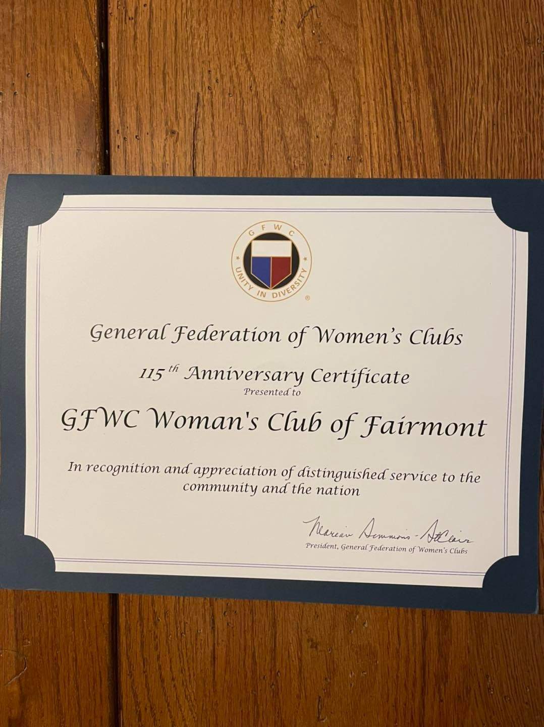 Our club received a certificate for volunteering as a club for 115 years!