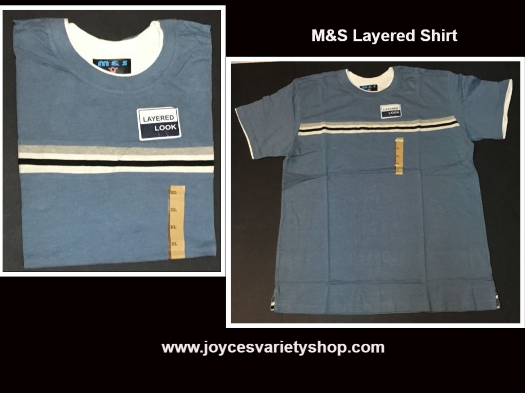 M&S Men's Blue Layered Look Shirt White, Gray & Black Stripes NWT Sz XL