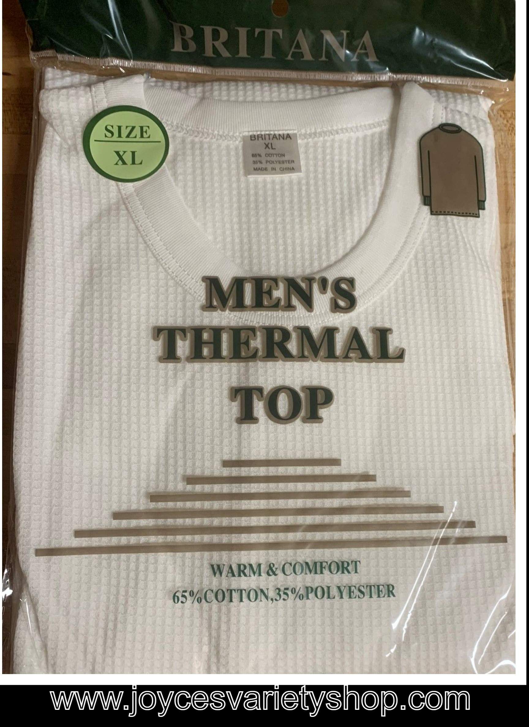 Men's Thermal Top Underwear Sz XL White Warm Comfort 65% Cotton 35% Polyester