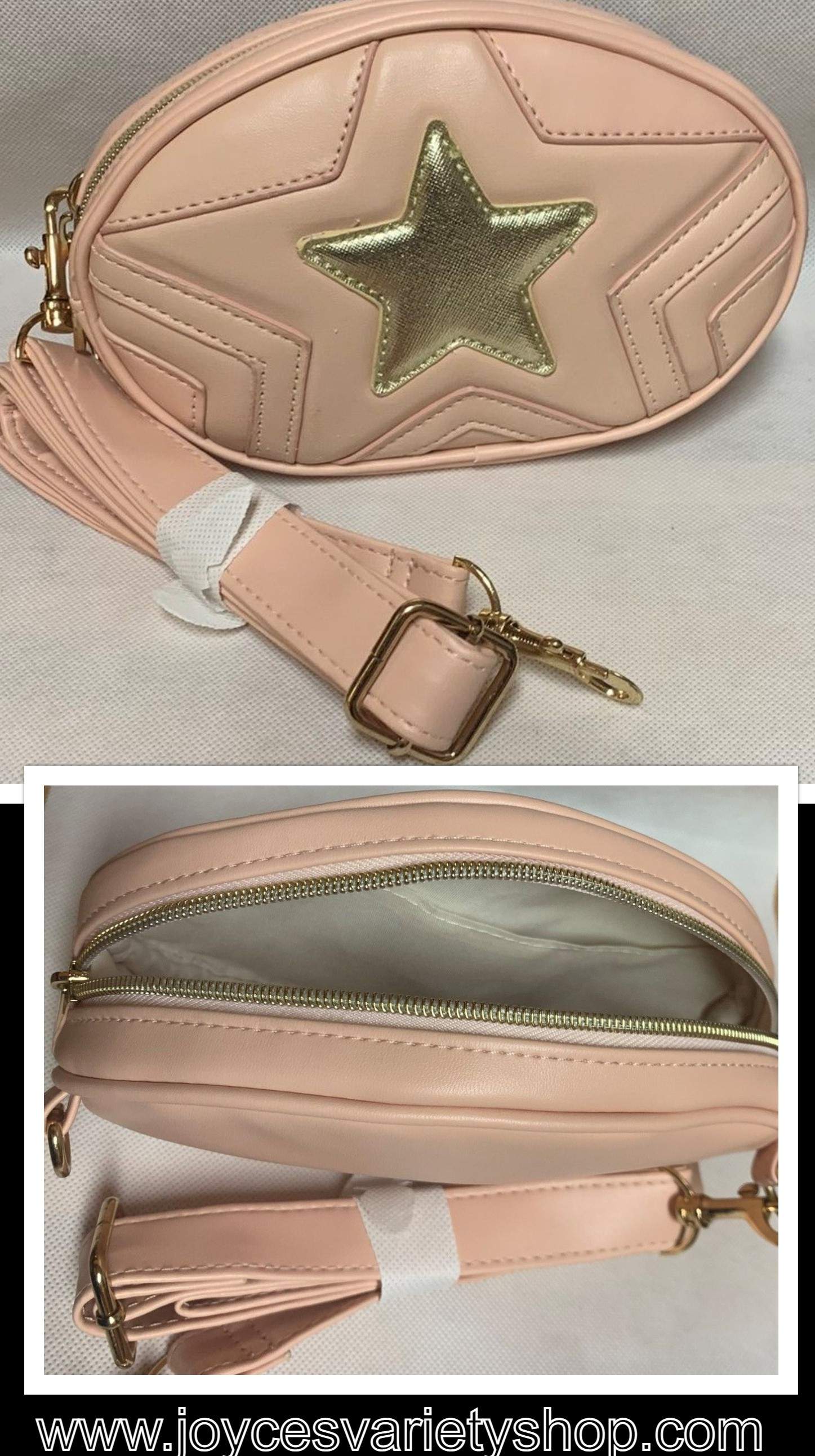 Pink Gold Star Fanny Pack Purse Pouch Bag Faux Leather Adj 42" Strap 8"x5"x2"