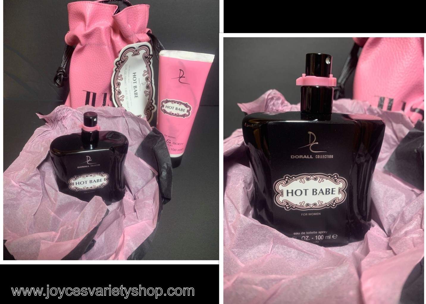Dorall Collection Hot Babe Scented Perfume Spray & Body Lotion Pink Leather Bag