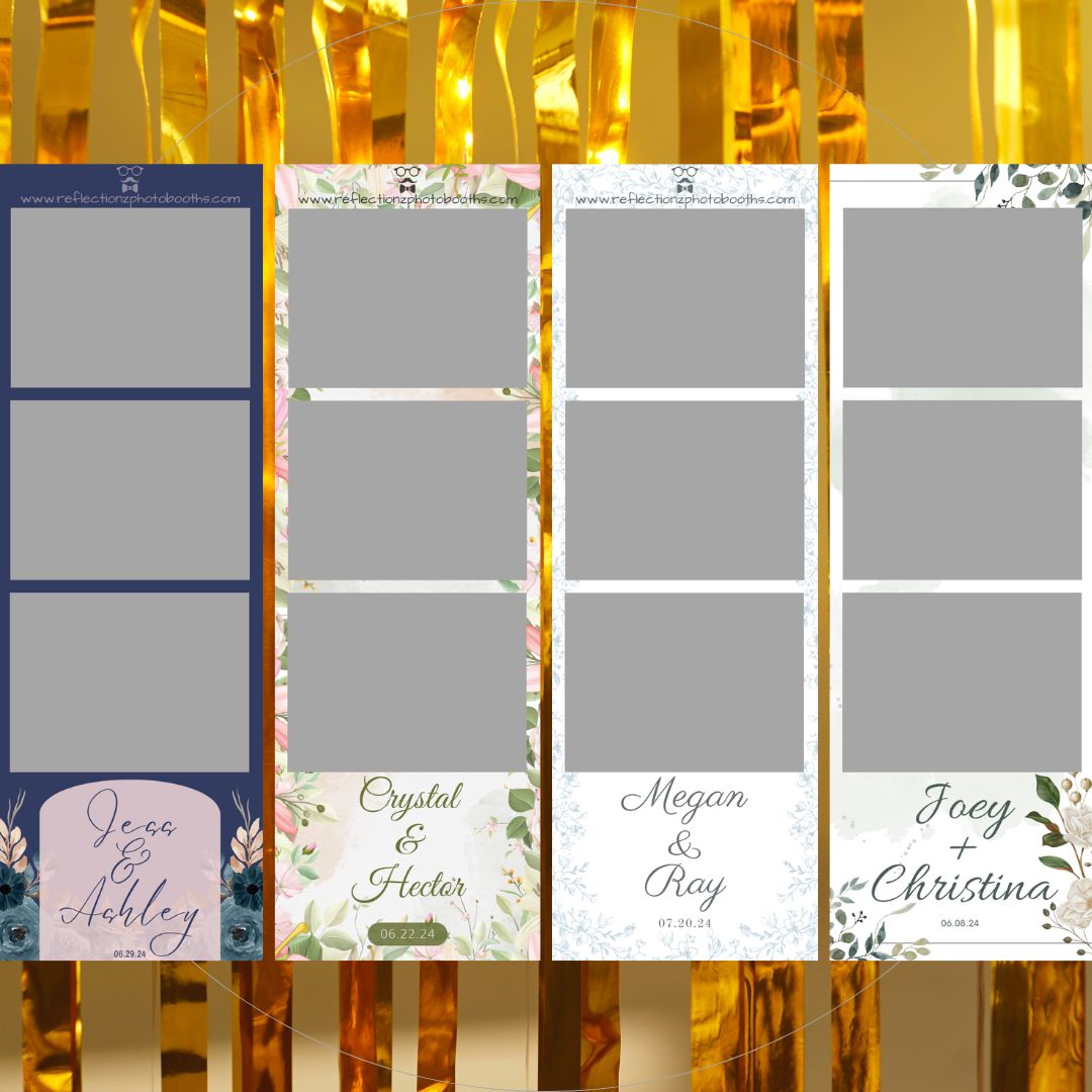 Four custom photo booth templates with different designs for events.