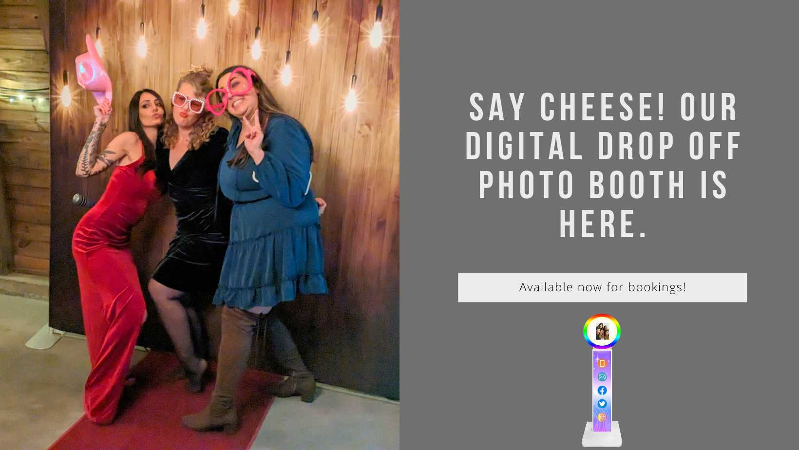 advertisement for Reflectionz Photo Booths' new digital drop off option for only $375