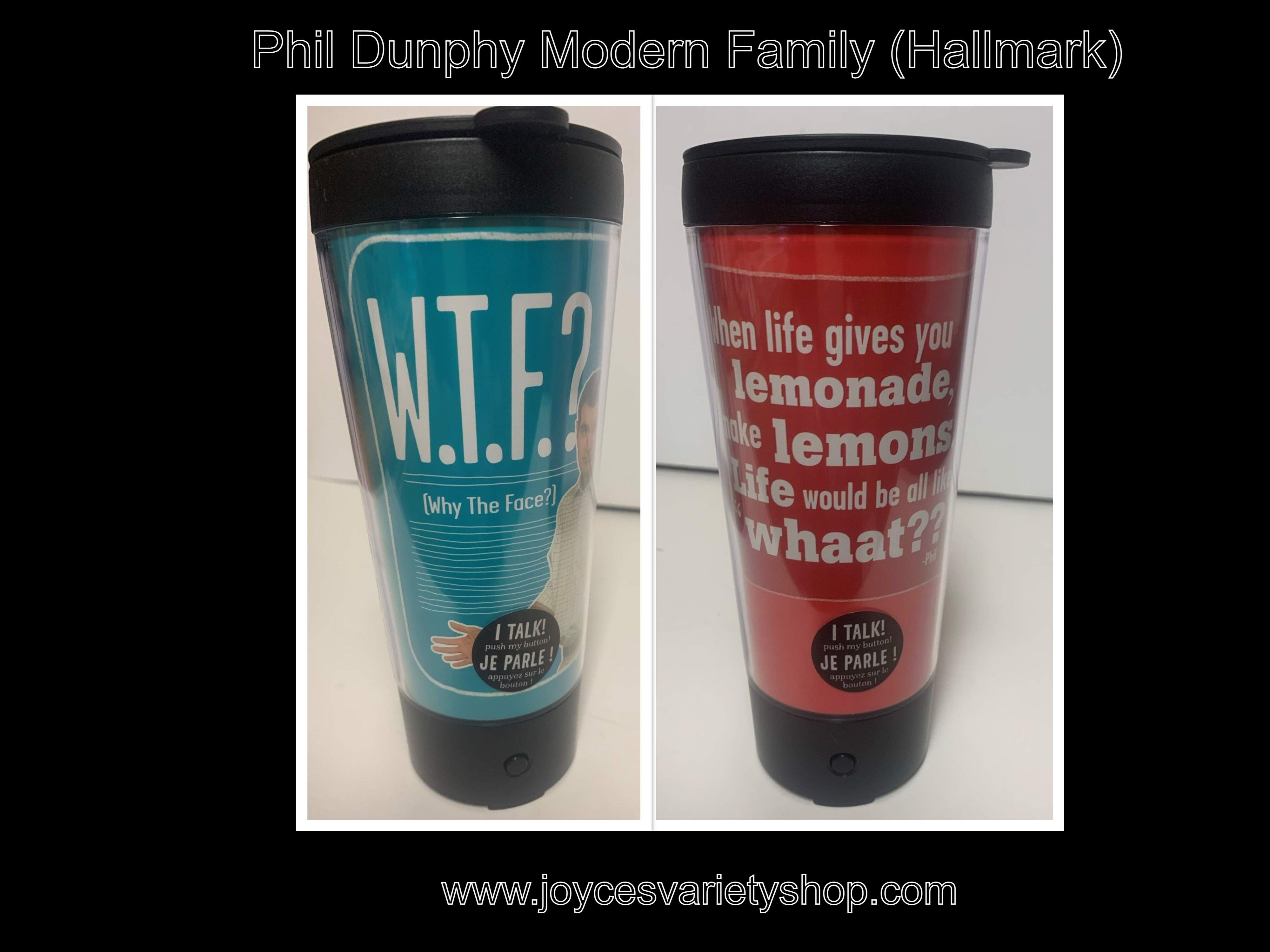 Hallmark Phil Dunphy Modern Family Talking Travel Coffee Tumbler W.T.F. or WHAAT