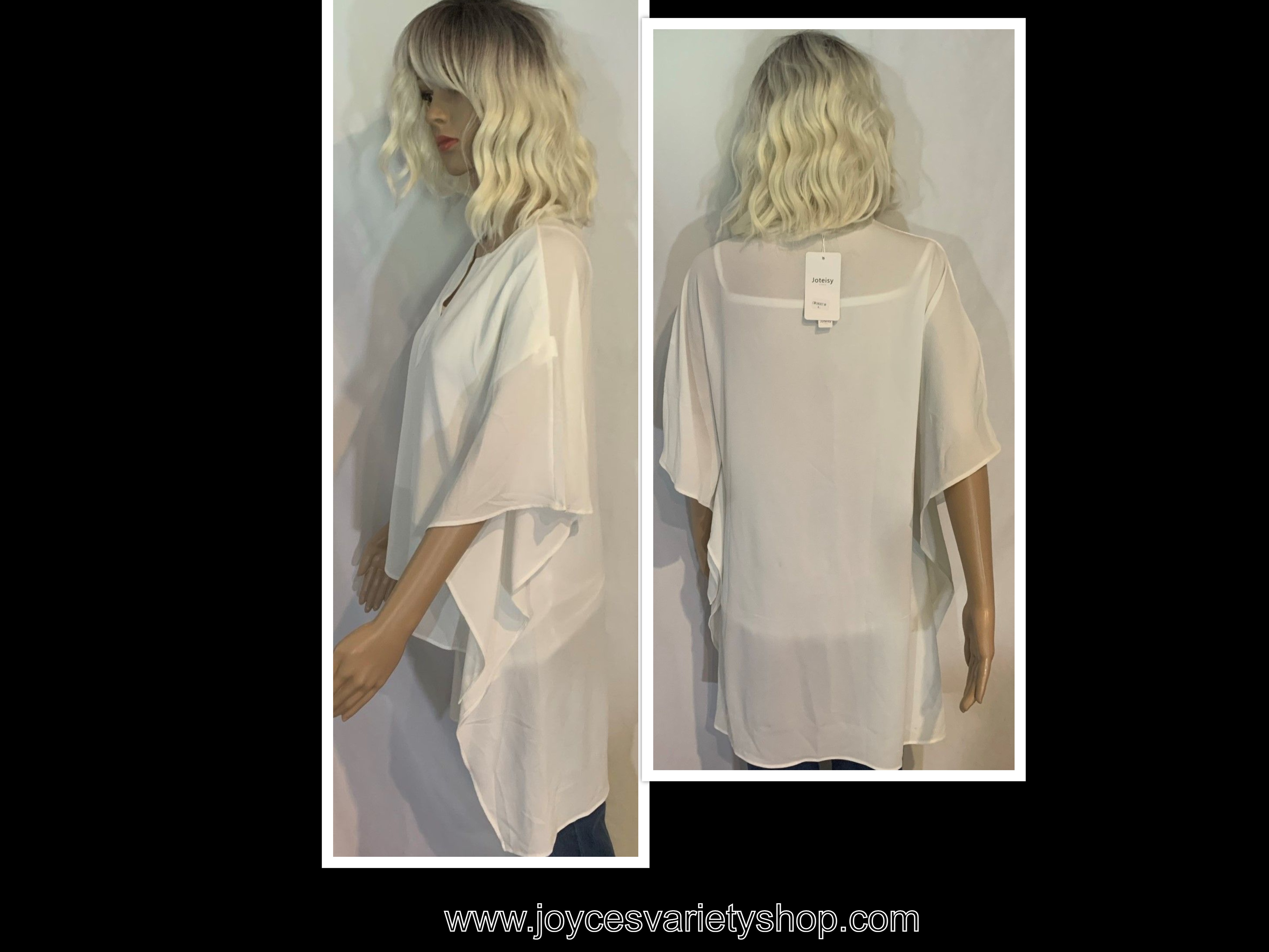 Joteisy Sheer White Blouse Top Swim Cover Beachwear Tunic Sz Large Asymmetric