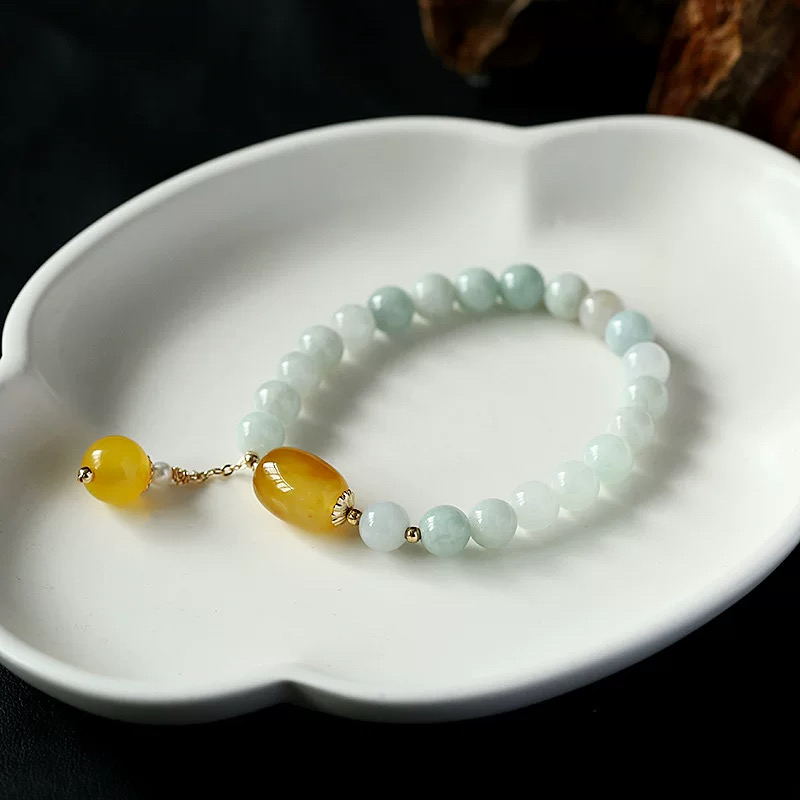 Bracelet Jade Feicui Perles Jade Jaune