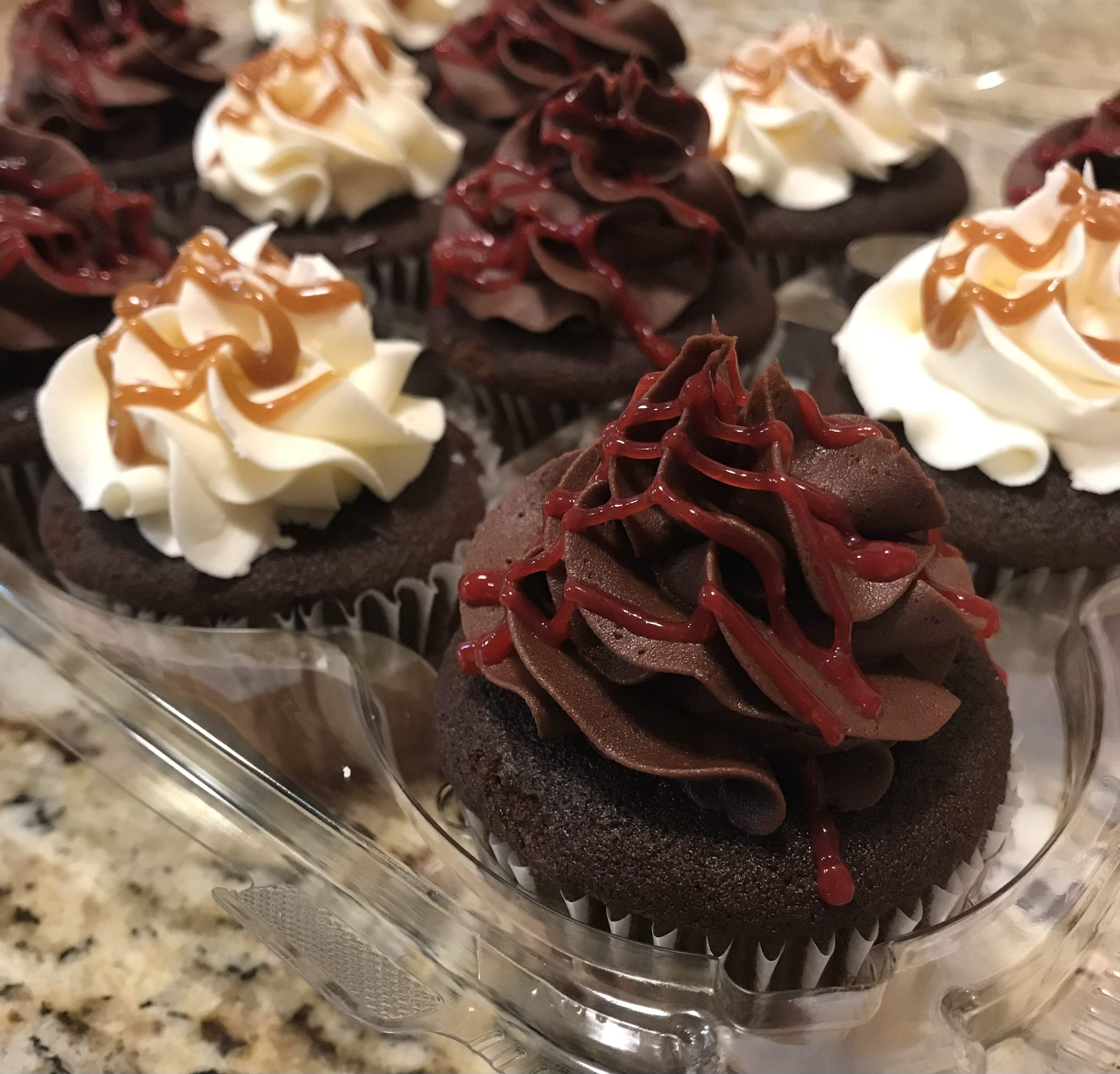 Chocolate Salted Caramel & Chocolate Raspberry Cupcakes