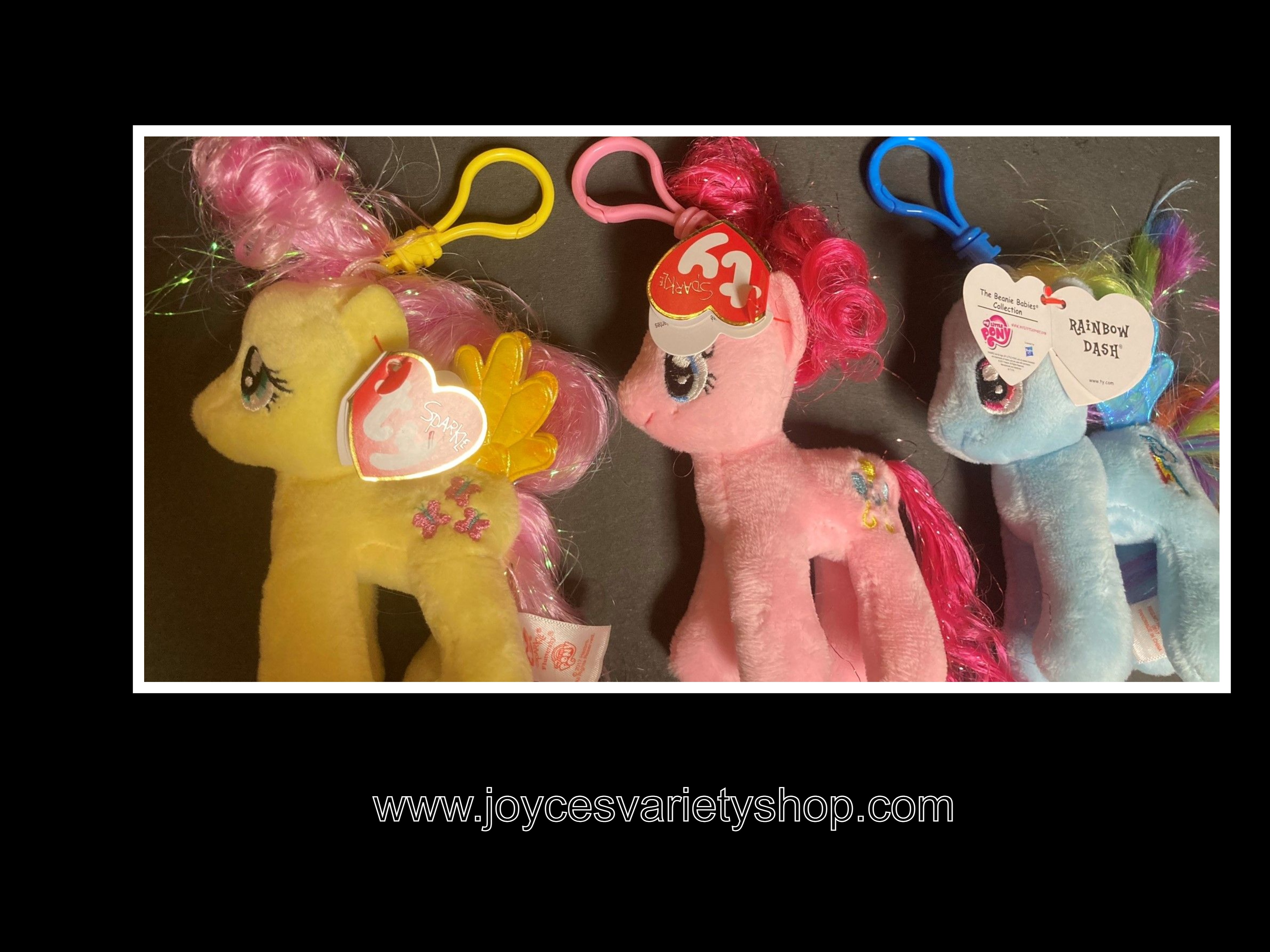 TY Sparkle My Little Pony Set of 3 Stuffed Plush Ponies 4.5"H Rainbow Dash