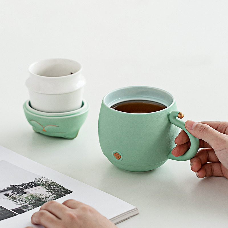 Mug Chat Avec Filtre Porcelaine Vert