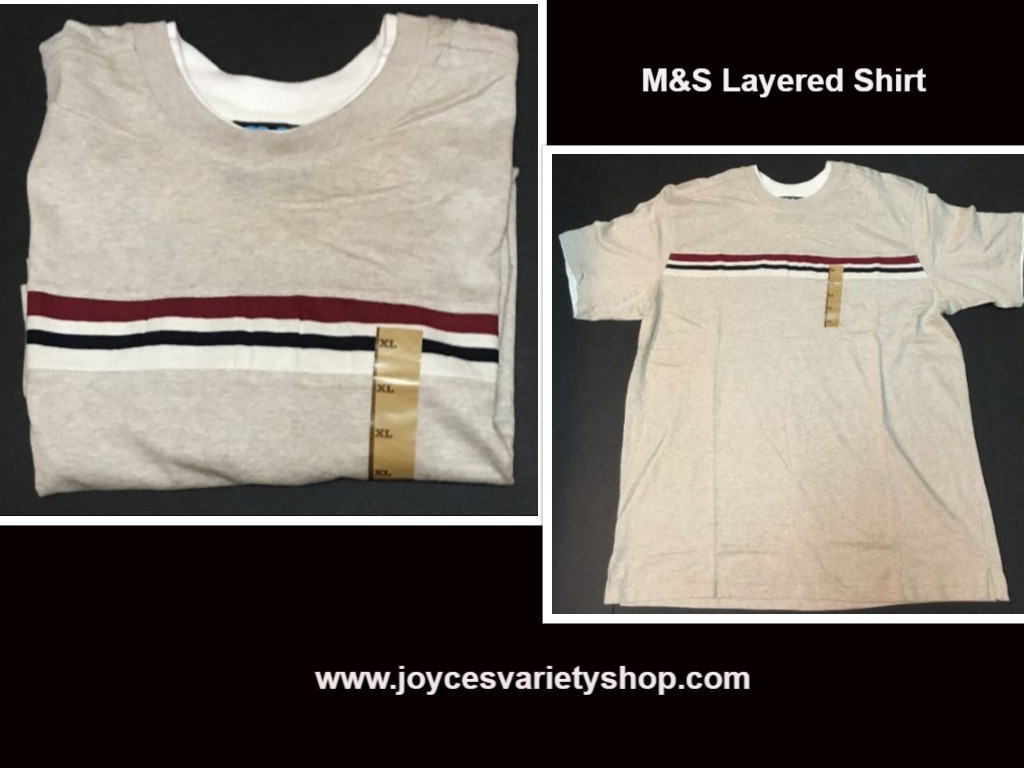 M&S Men's Gray Layered Look Shirt Red, White, Blue Stripes NWT Sz XL