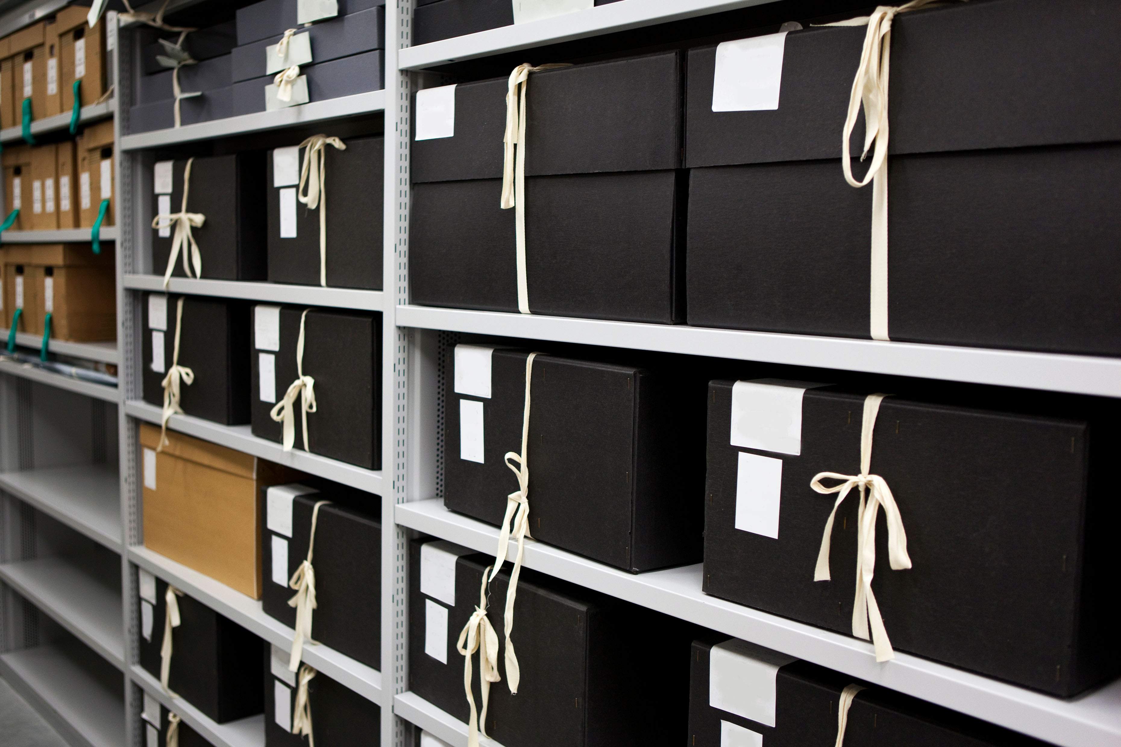 file boxes on shelves