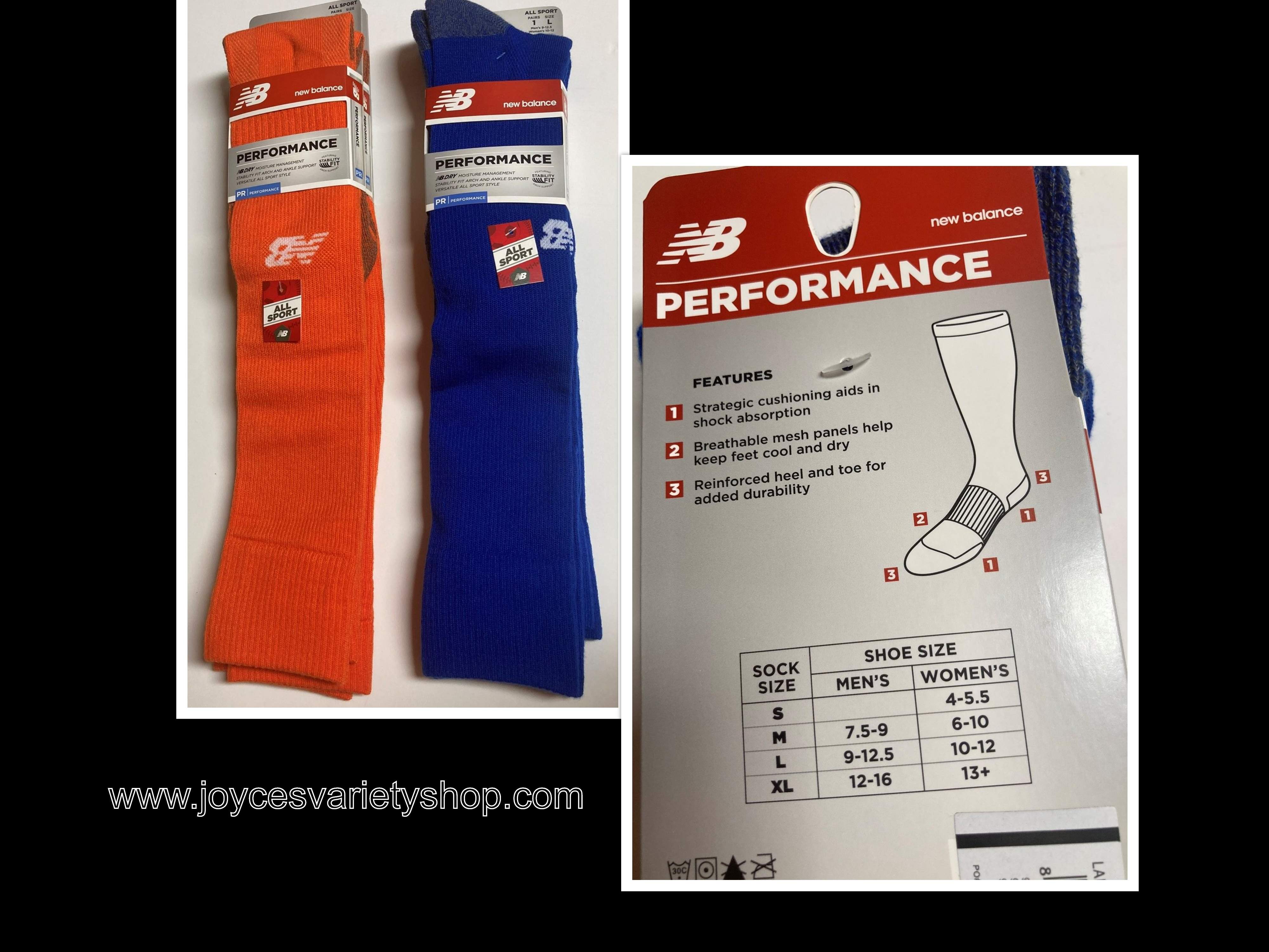 New Balance Performance Socks Adult Sz L Two Pair Same Color Choice