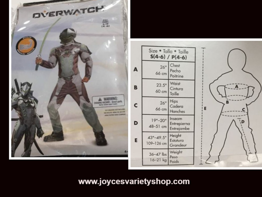 Overwatch Genji Costume Children 4-6 Muscle Torso & Arms Jumpsuit Hood Mask