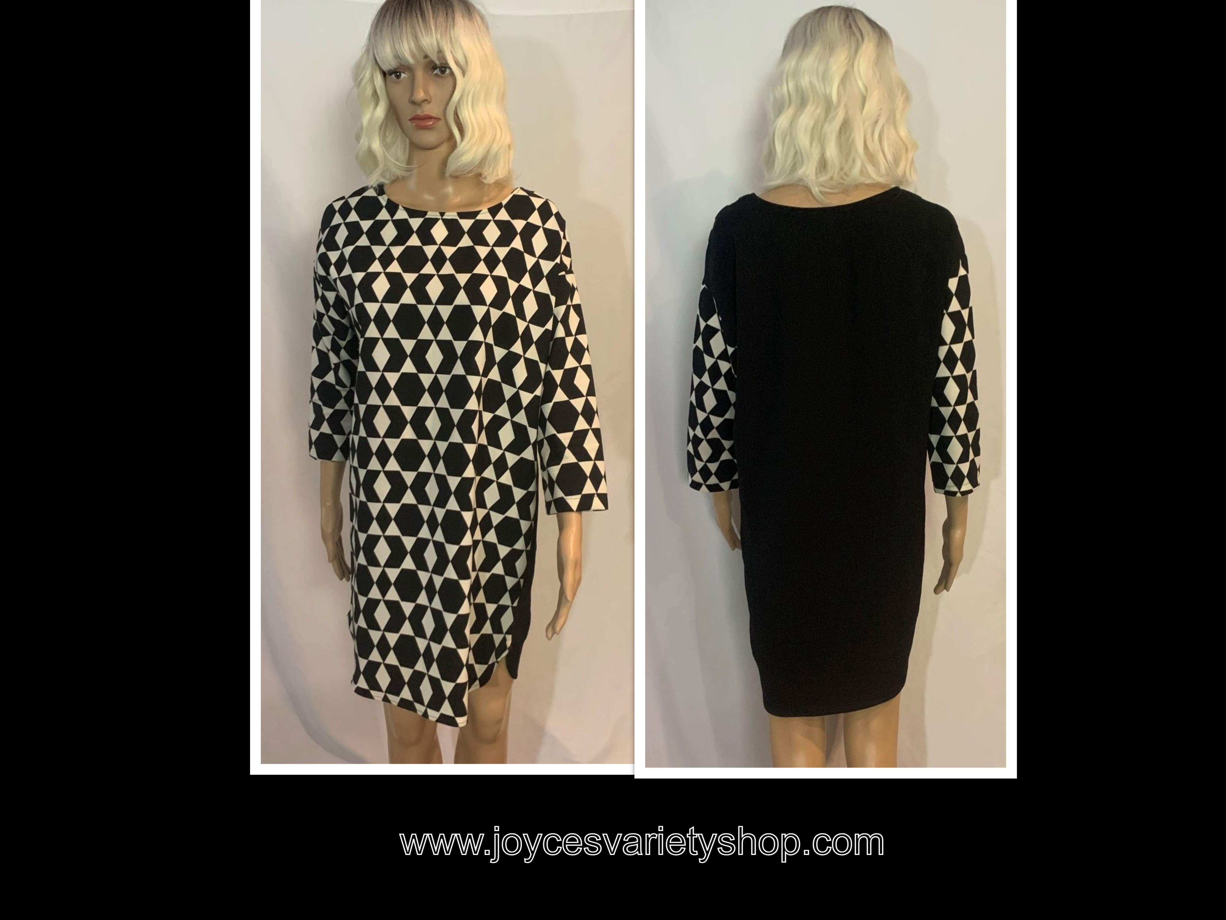 Women's Black & White Geometric Shirt Dress SZ Small