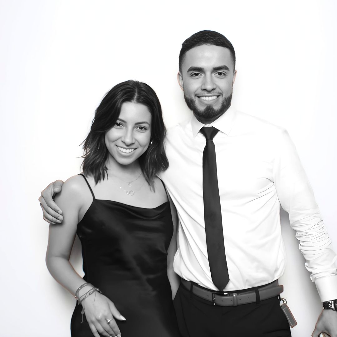 Couple posing in a Glam Booth with a glam filter effect for a stylish photo.