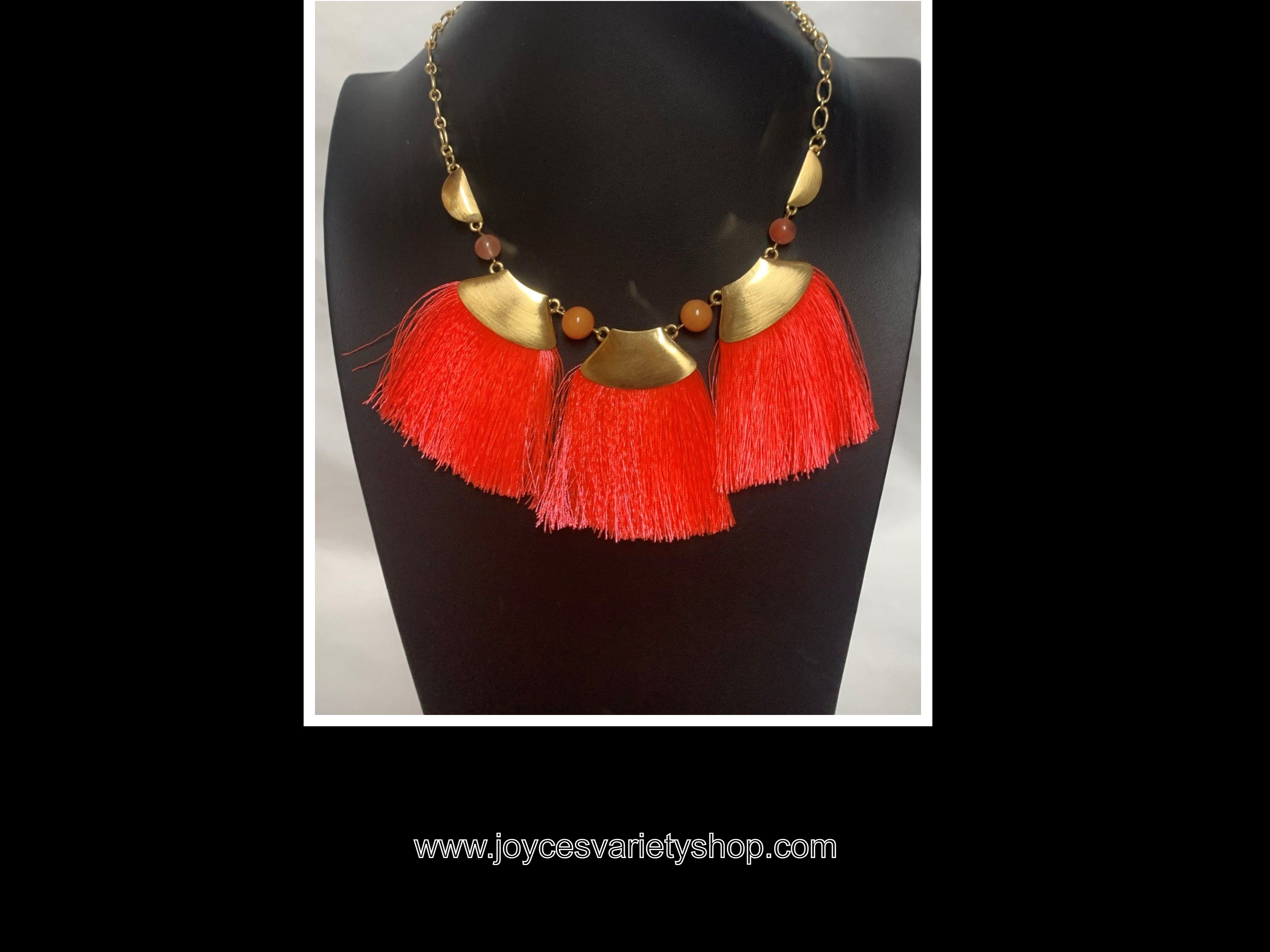 Fashion Necklace Bright Coral Tassels African Art Style Stony Jewelry 9" Chain