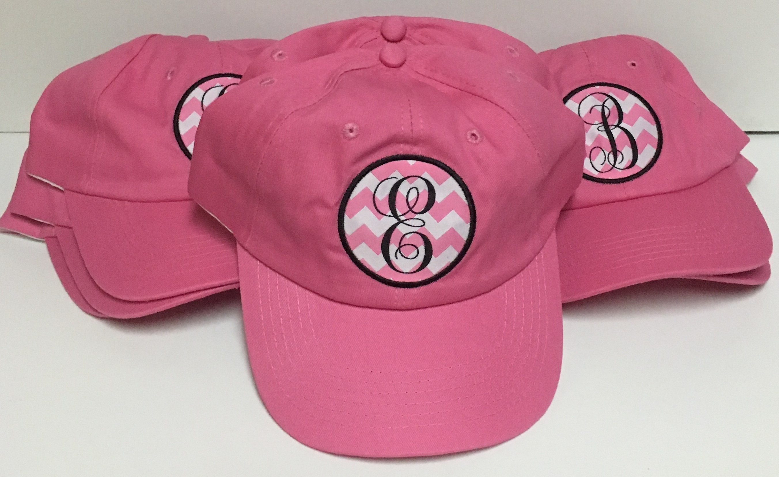 Pink Denim Cap Hat Monogrammed Adult One Size Velcro Adj. Various Initials
