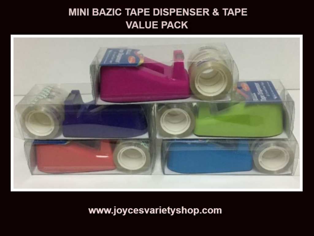 Mini Tape Dispenser & Clear Tape Value Pack 1" Core Variety Colors Bazic
