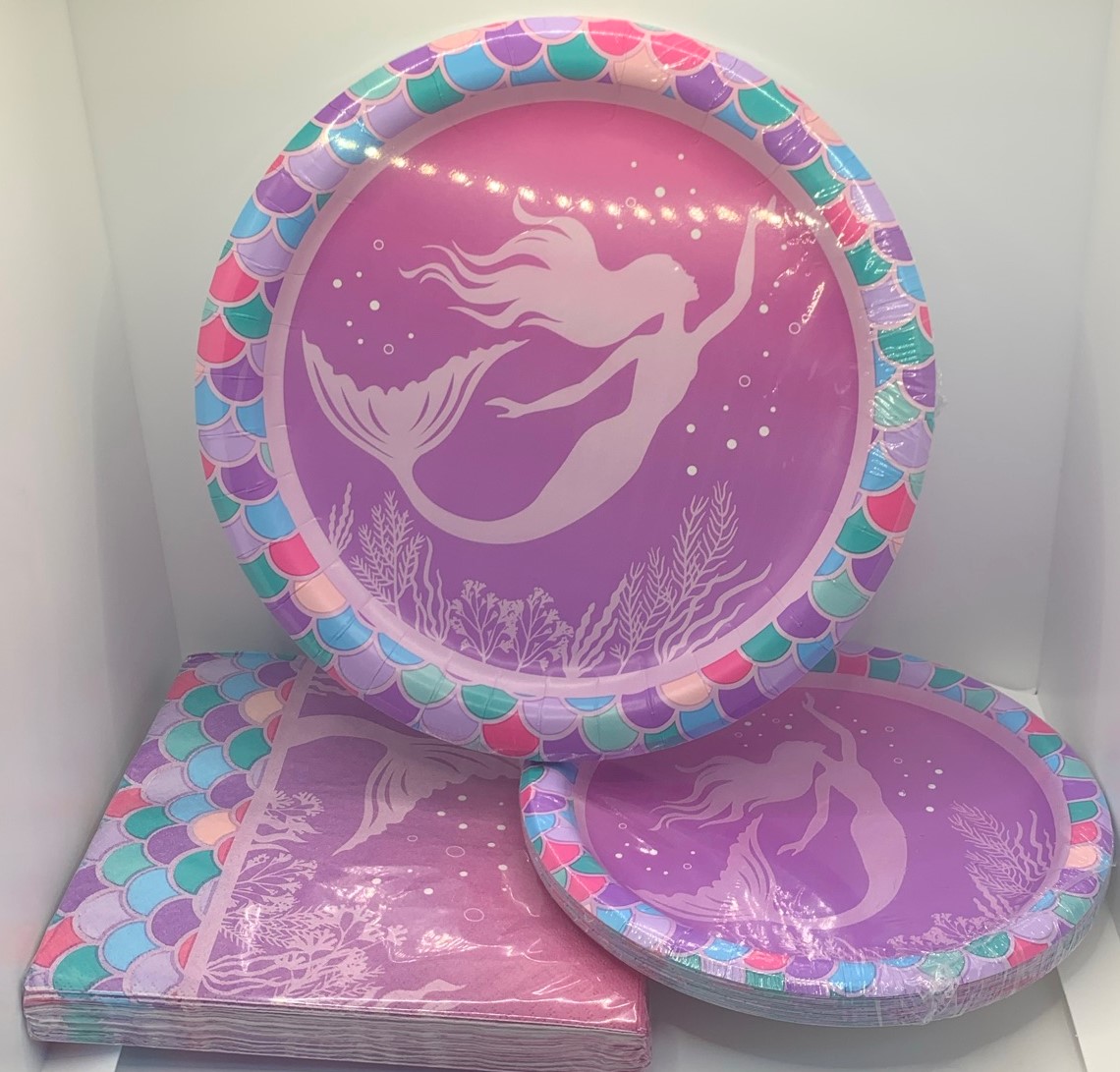 Mermaid Decoration Party Pack Set (3) Purple Plates Napkins