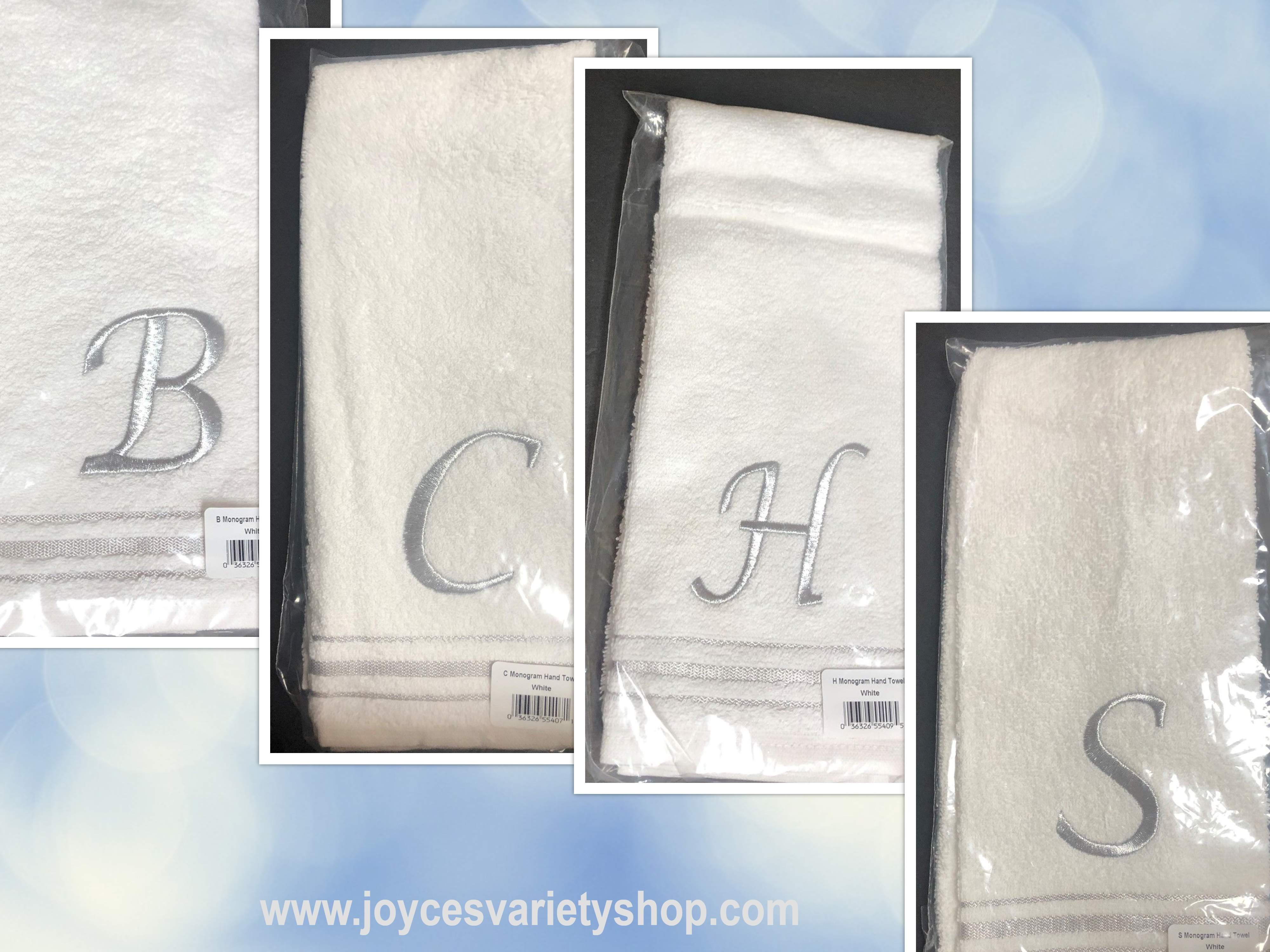 Monogrammed Hand Towel White & Silver 100% Cotton Various Initials