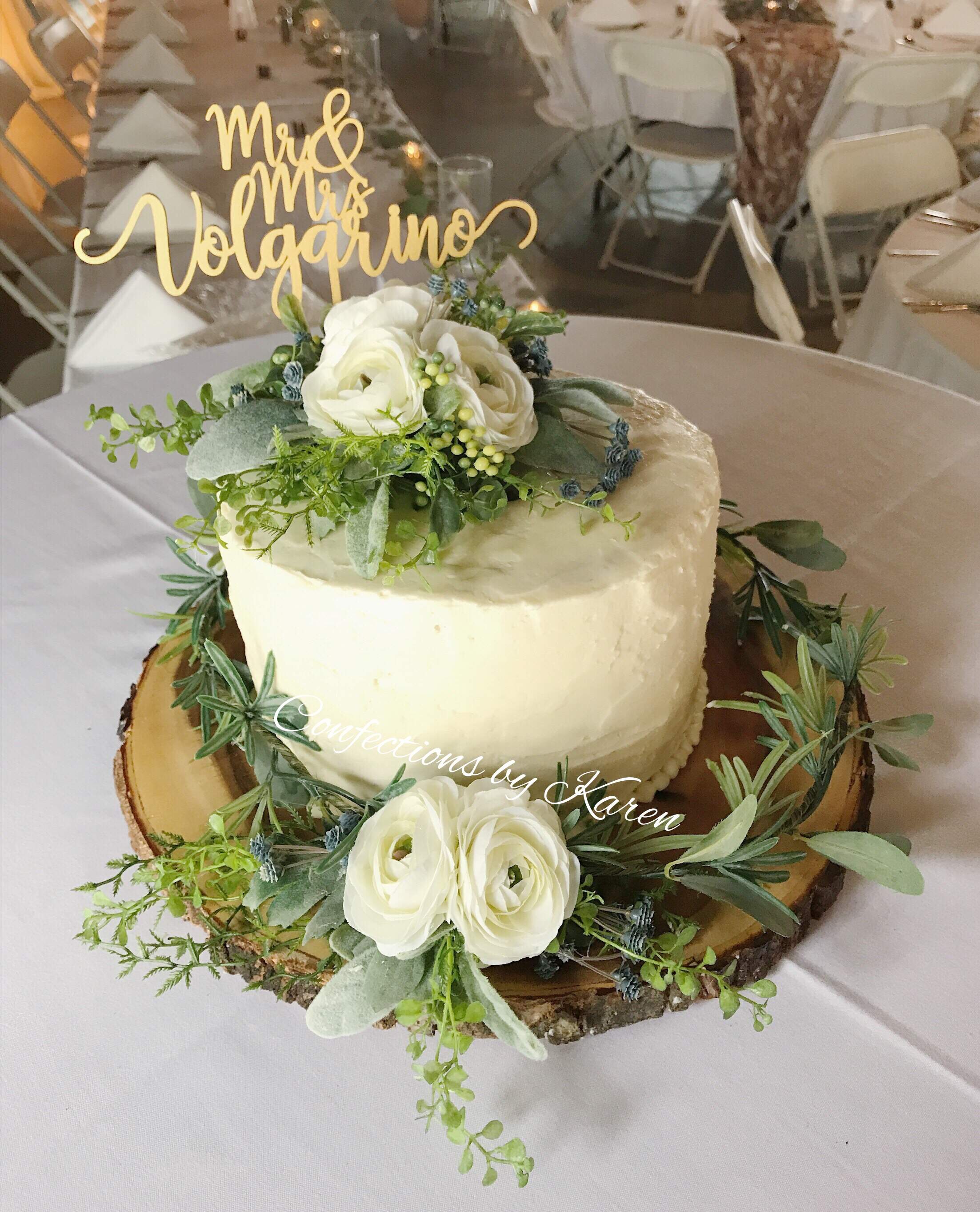 wedding cake with silk flowers