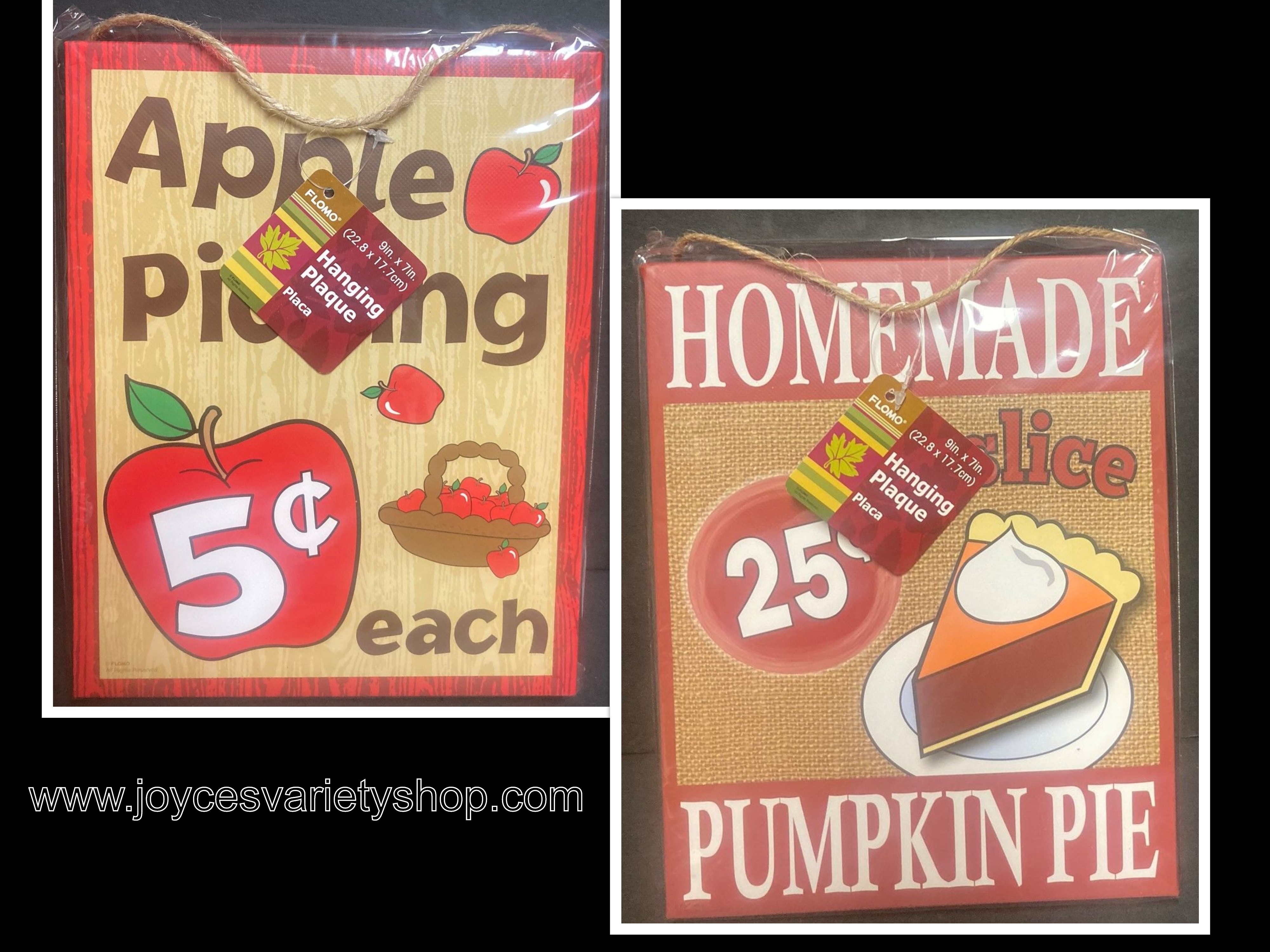 Hanging Wood Plaques Choice of Apples or Pumpkin Pie 9" x 7"