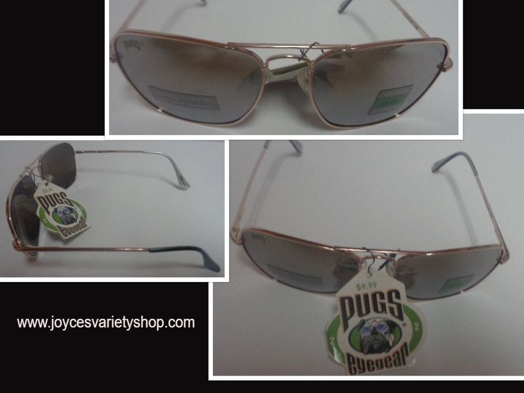 PUGSGEAR Gold Metal Spring Temples Sunglasses NWT UV400 Protection