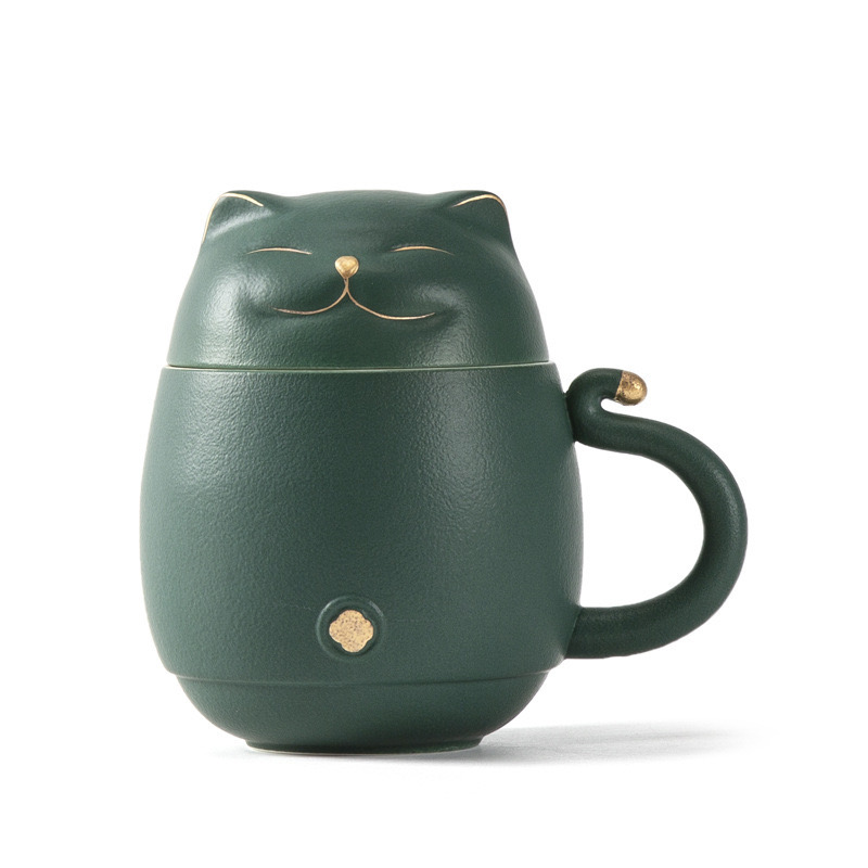 Mug Chat Avec Filtre Porcelaine Vert