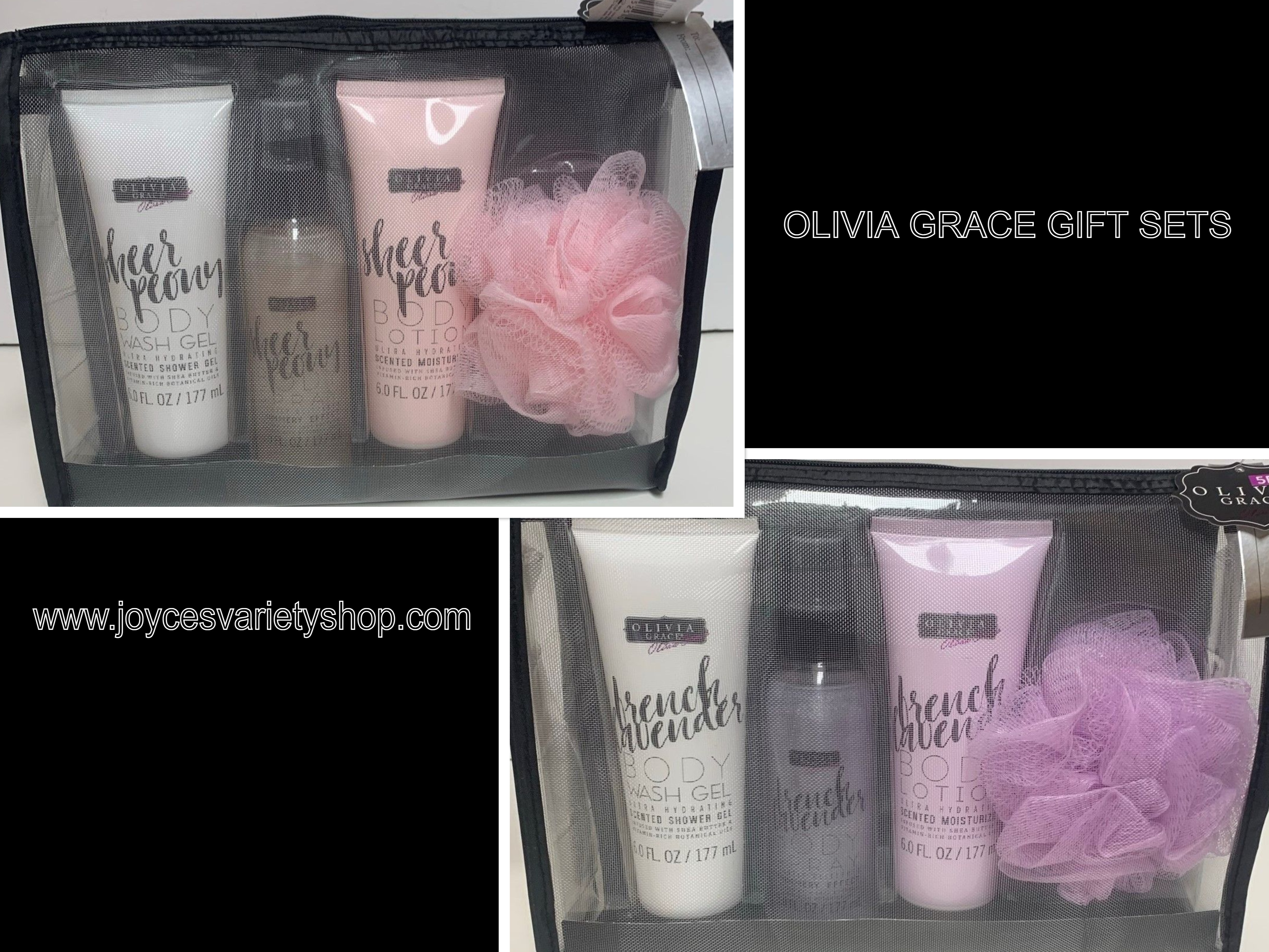 Olivia Grace Scented Gift Sets 5 PC Bath & Shower Accessories w/Travel Case