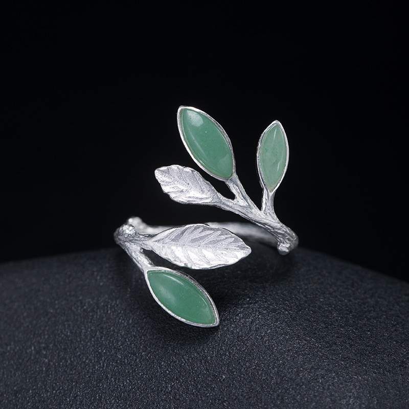 Bague Argent et Jade Feuilles