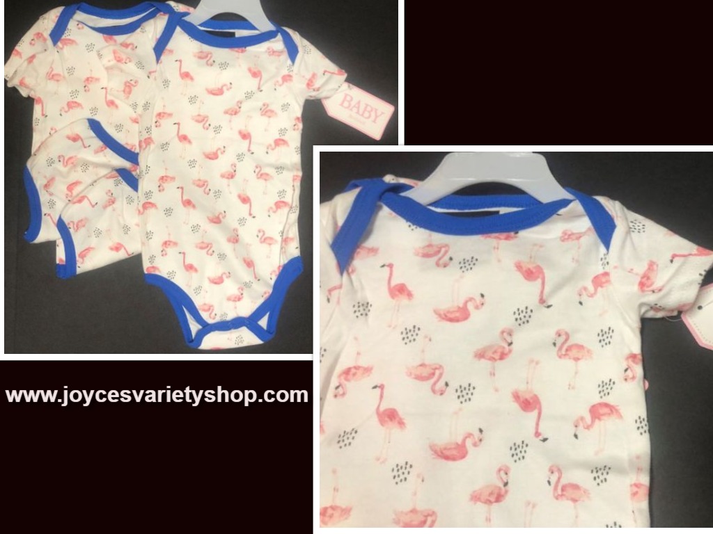BABY Body Suit Pink Flamingos 3 PCS Infant 6/9 Months 100% Cotton