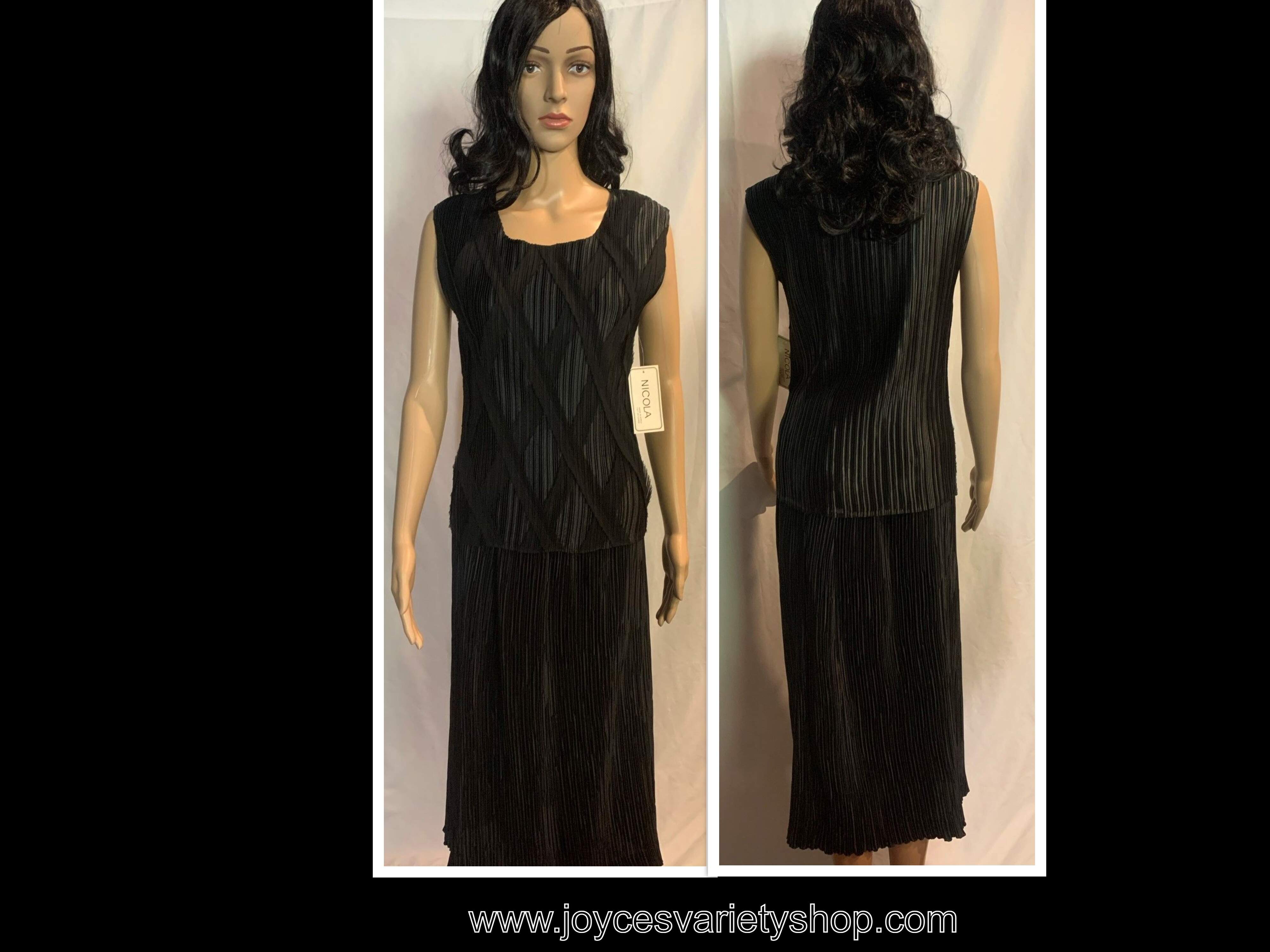 Nicola 2 Piece Skirt & Blouse Black Chiffon Style Dress Sz XL