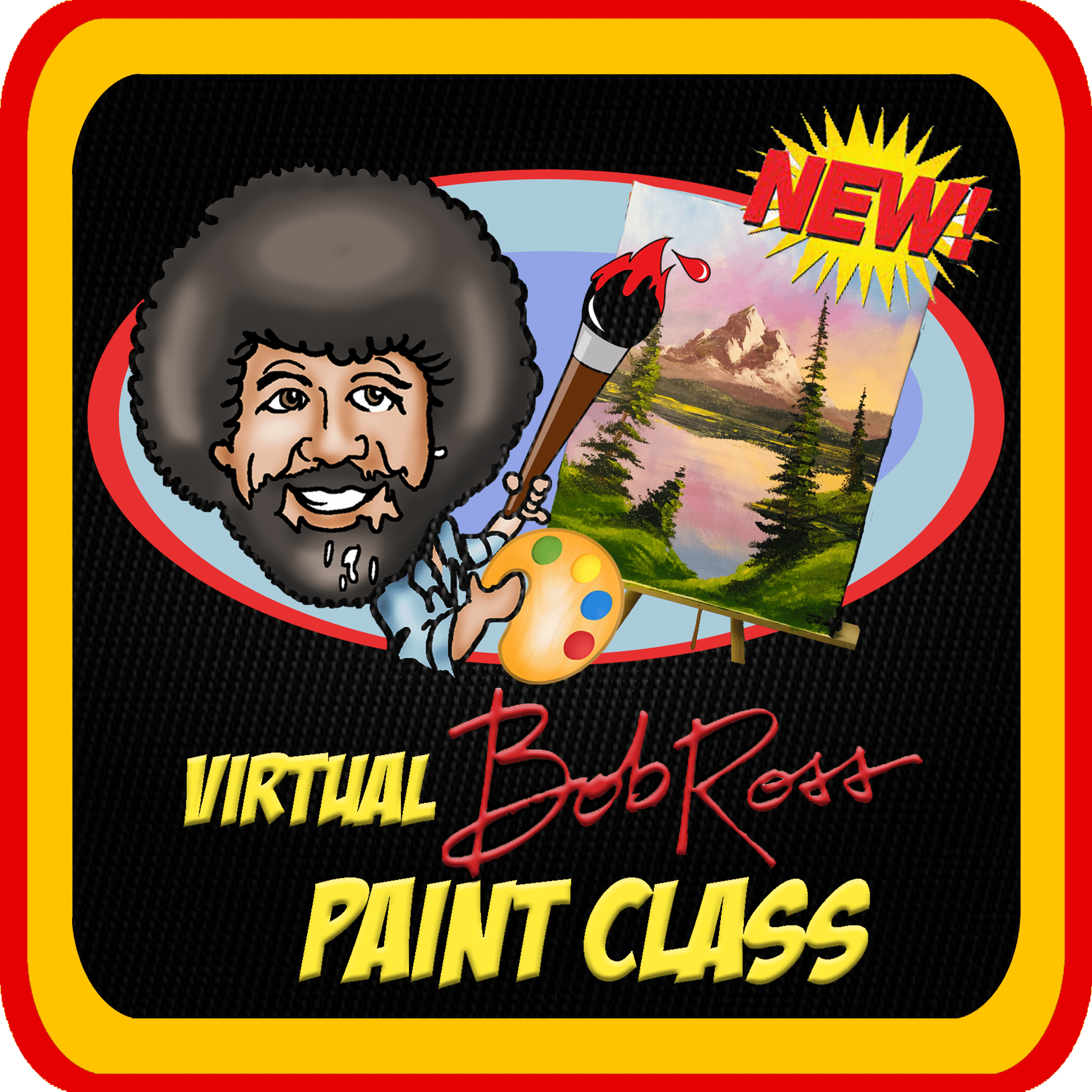 Virtual Bob Ross Painting Class, Virtual Bob Ross, Zoom Paint Class, Bob Ross, Virtual Paint Class, Virtual Team Building, Remote Team Building, Virtual Entertainment, Virtual Party Ideas