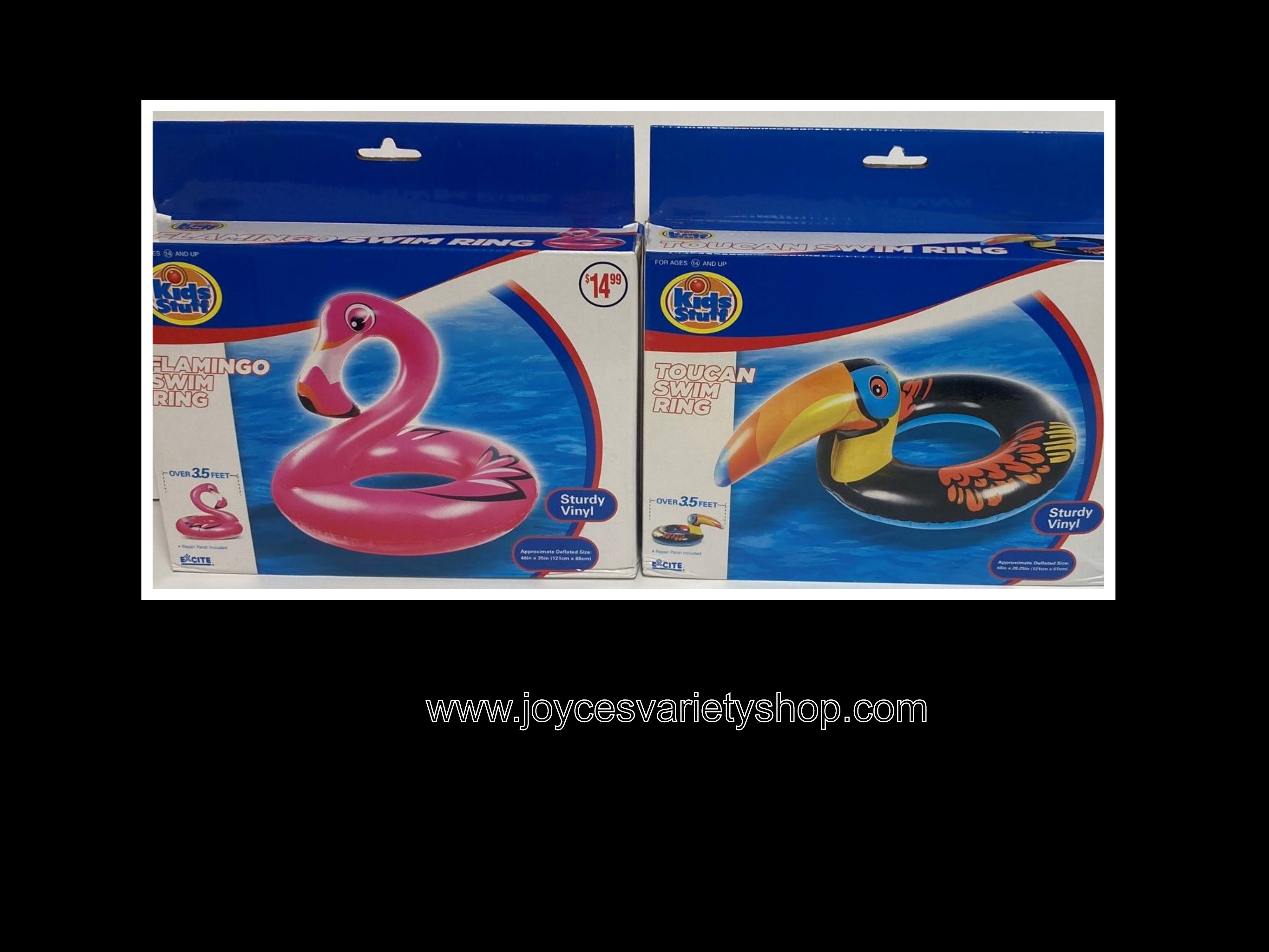 Kids Stuff Swim Ring Flamingo or Toucan 3.5 ft Ages 14+ Sturdy Vinyl Inflatable