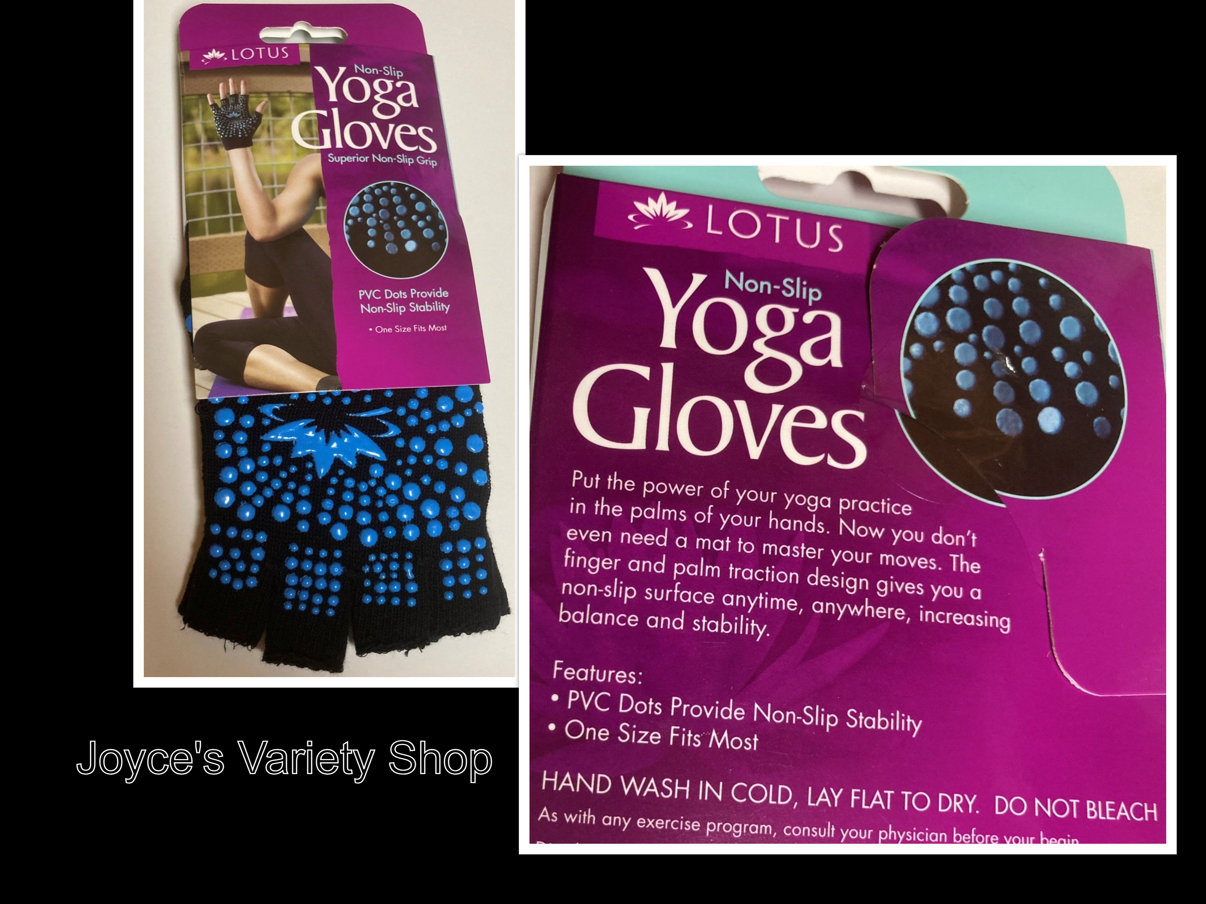 Yoga Gloves Non-Slip Finger Palm One Size Black with Blue Design